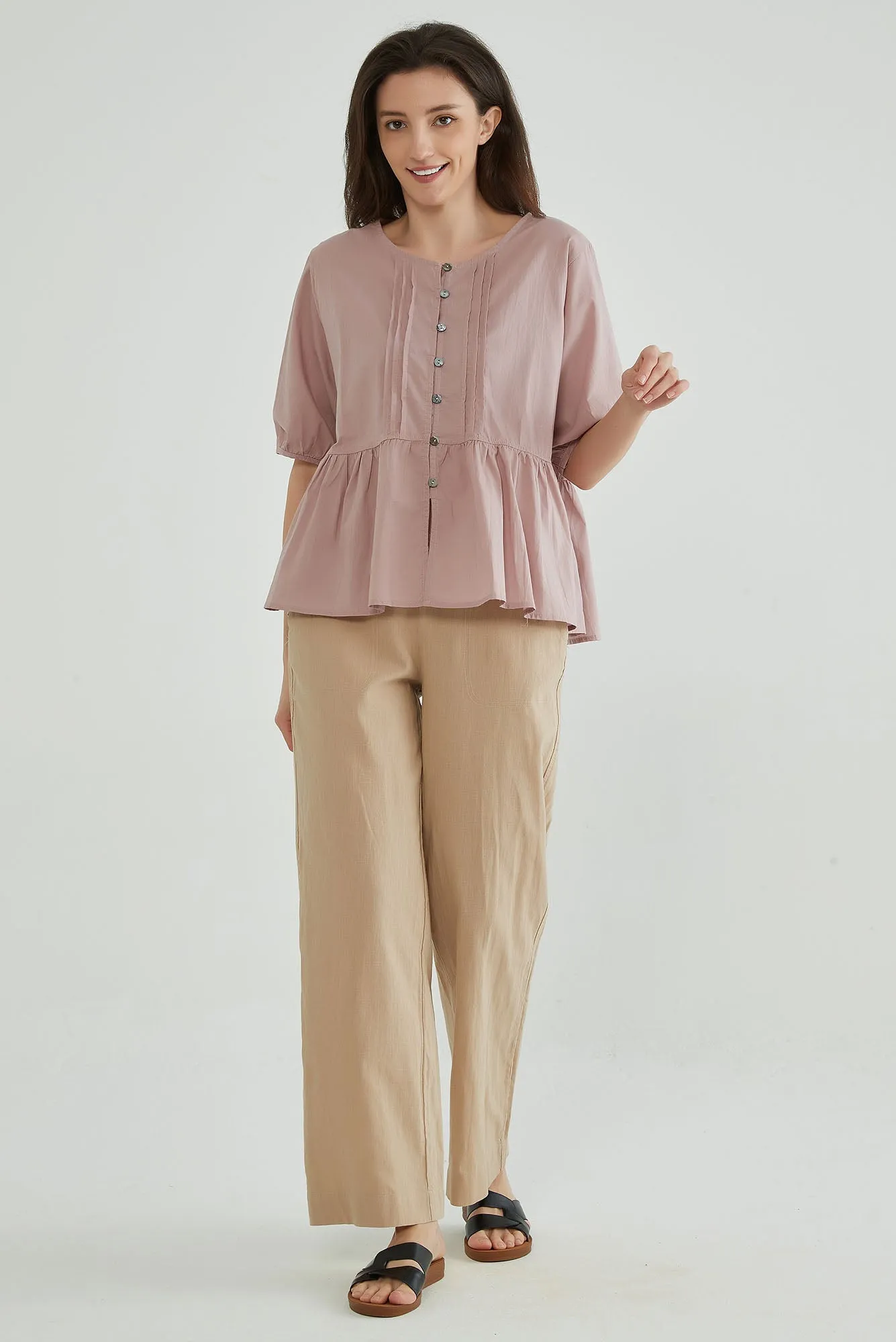 Pink Cotton Linen Crinkle Top