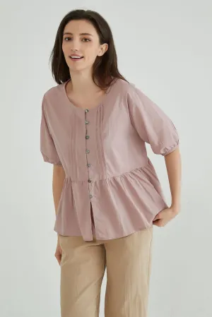 Pink Cotton Linen Crinkle Top