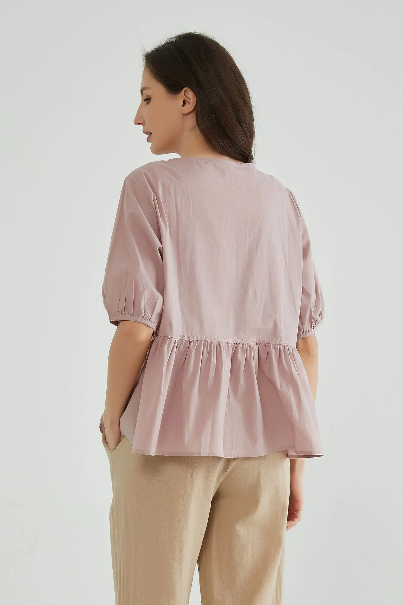 Pink Cotton Linen Crinkle Top