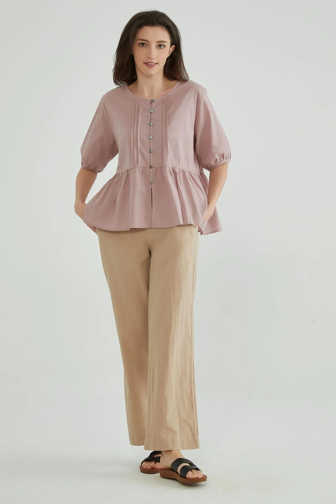 Pink Cotton Linen Crinkle Top