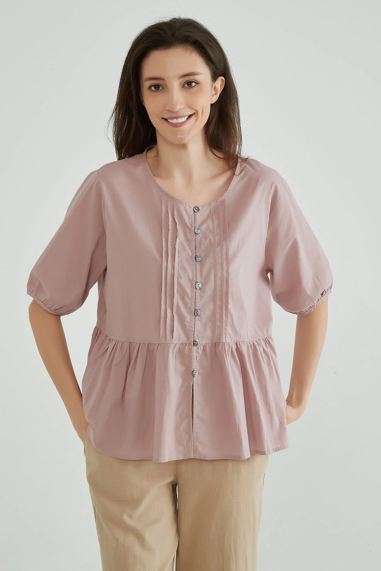 Pink Cotton Linen Crinkle Top