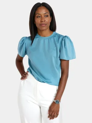 Plus Crew Neck Satin Flutter Sleeve Blouse