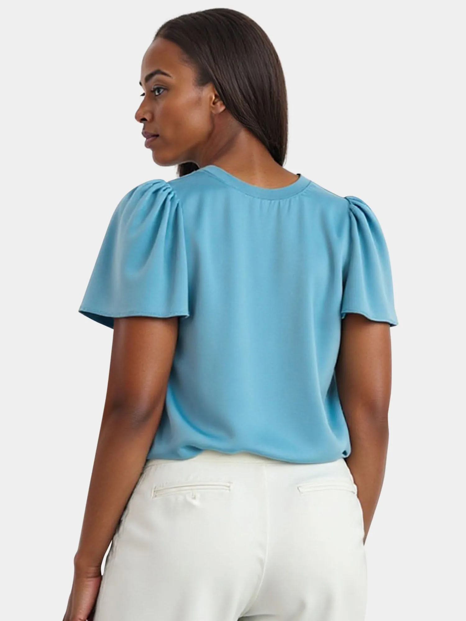 Plus Crew Neck Satin Flutter Sleeve Blouse