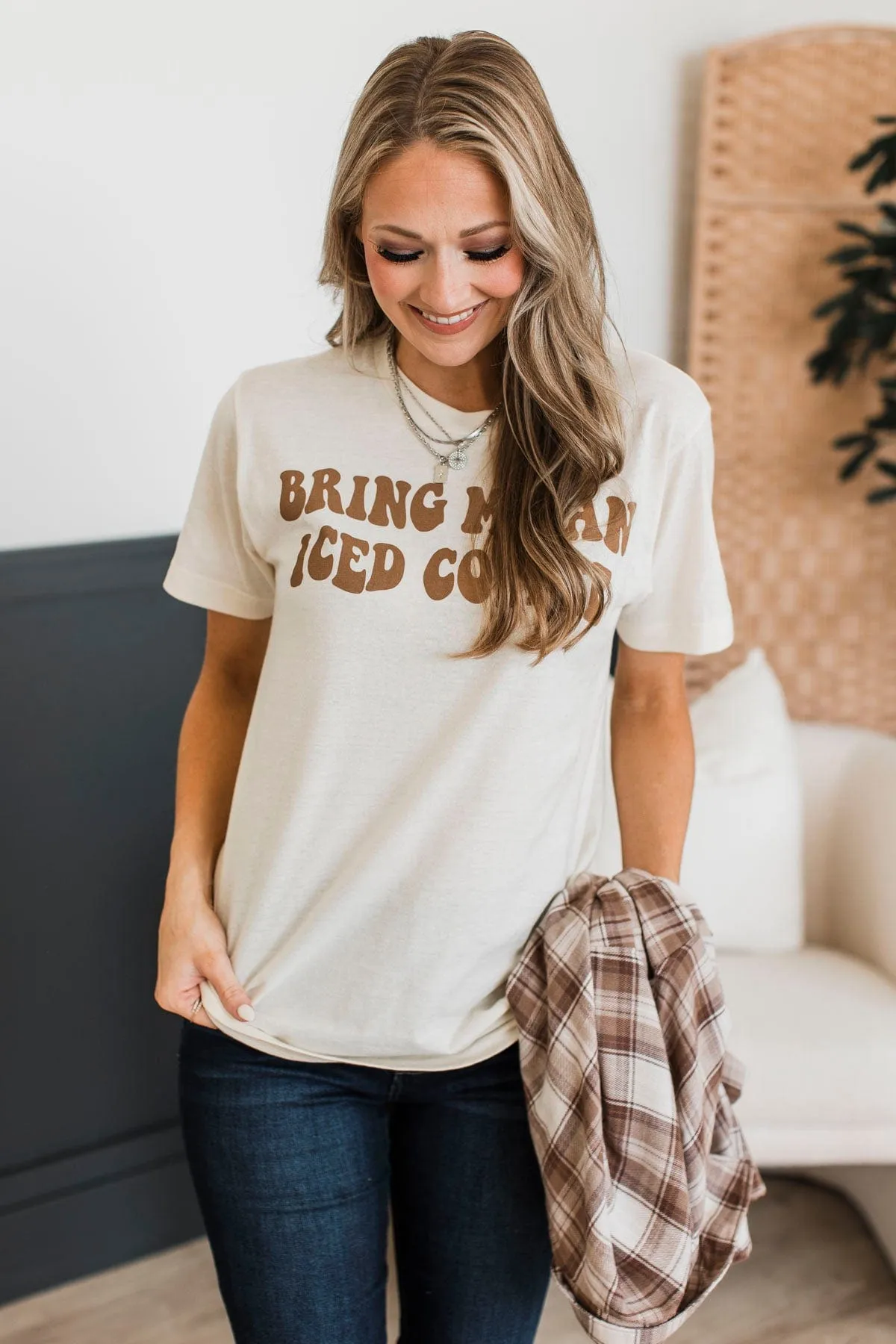 "Bring Me An Iced Coffee" Graphic Tee- Cream