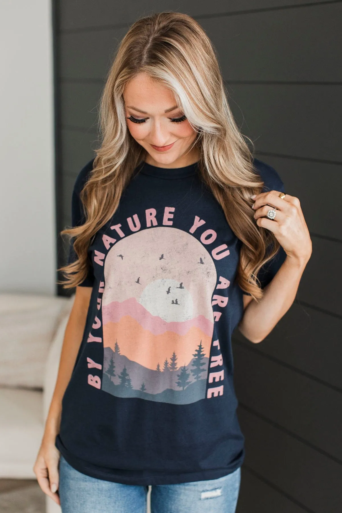 "By Your Nature You Are Free" Graphic Tee- Dark Navy