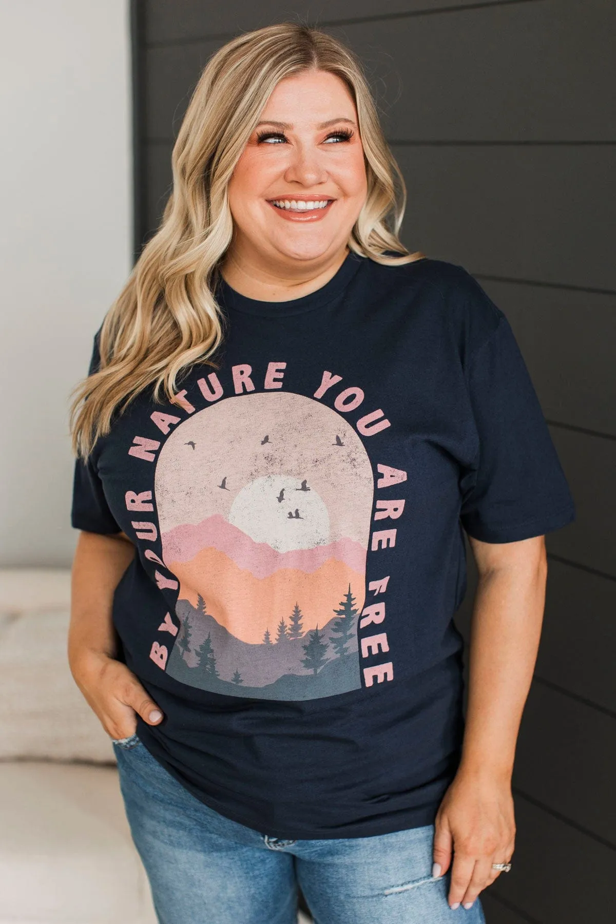 "By Your Nature You Are Free" Graphic Tee- Dark Navy