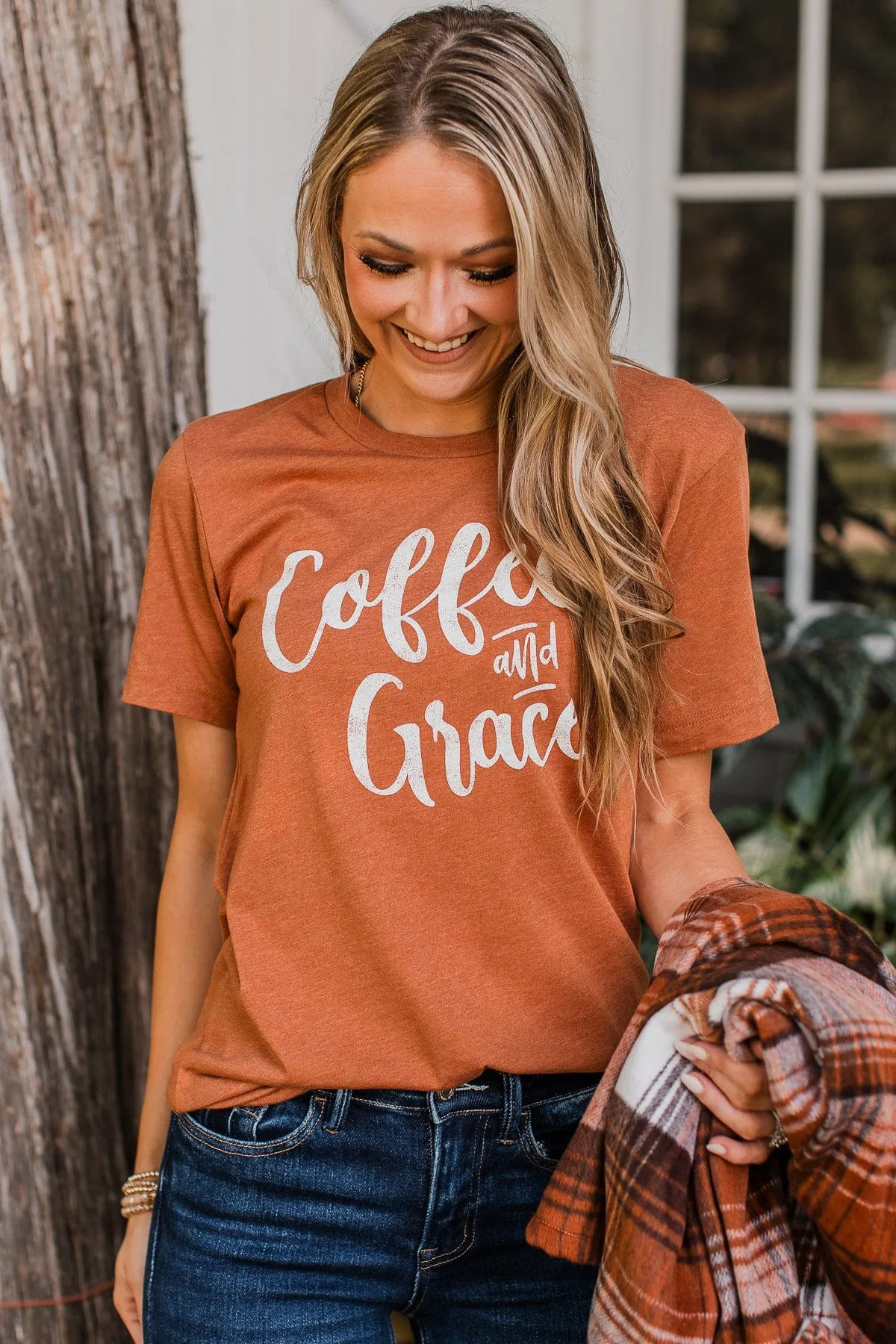 "Coffee & Grace" Graphic Tee- Burnt Orange
