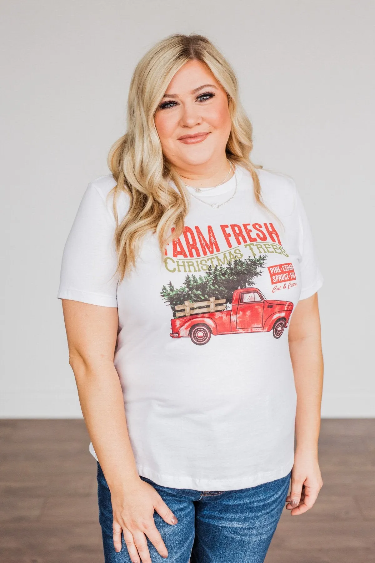 "Farm Fresh Christmas Trees" Truck Graphic Tee- White