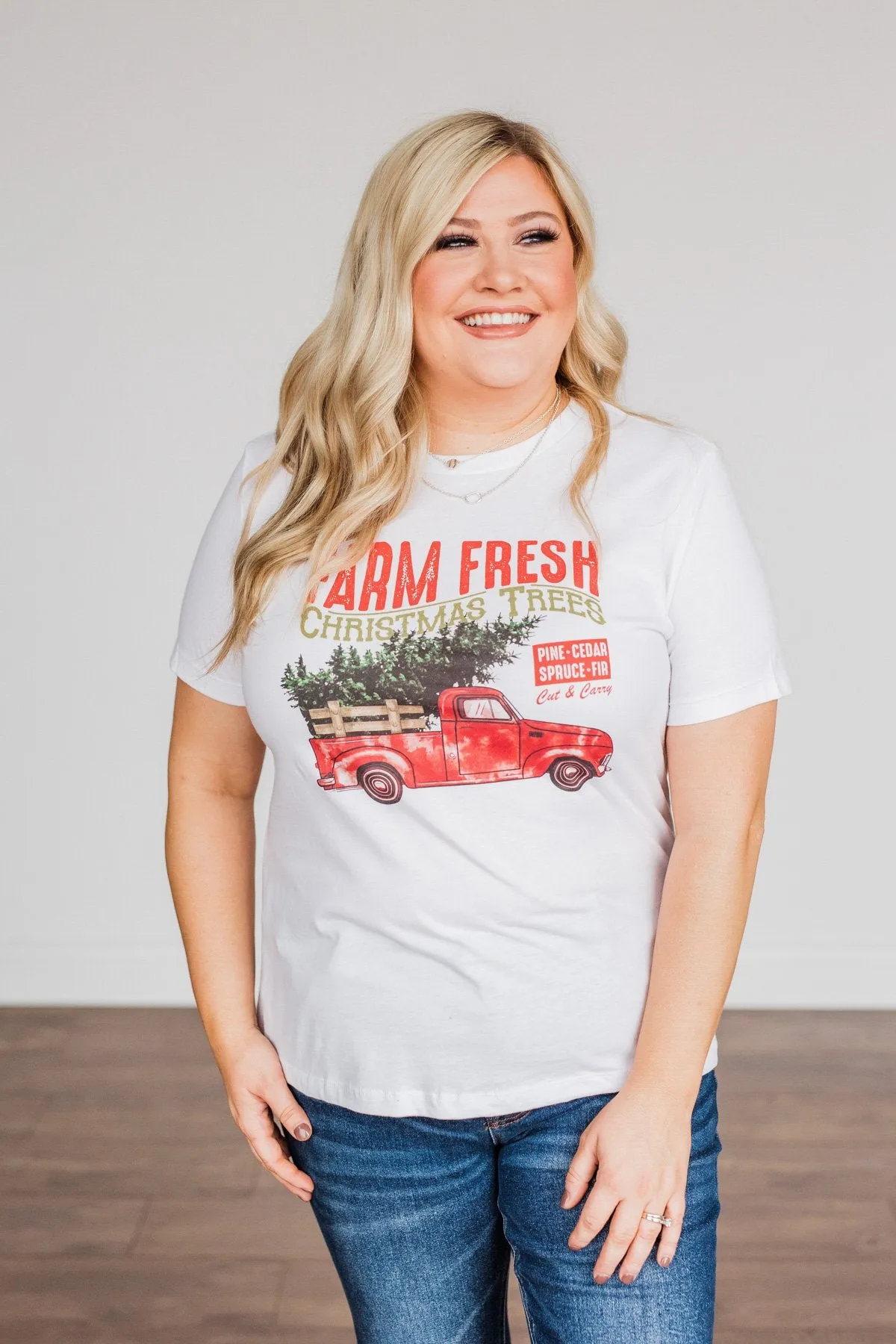"Farm Fresh Christmas Trees" Truck Graphic Tee- White
