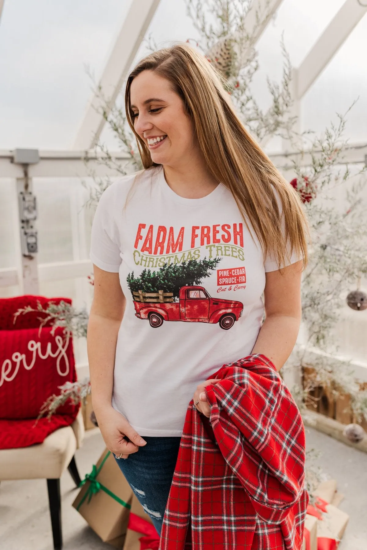 "Farm Fresh Christmas Trees" Truck Graphic Tee- White