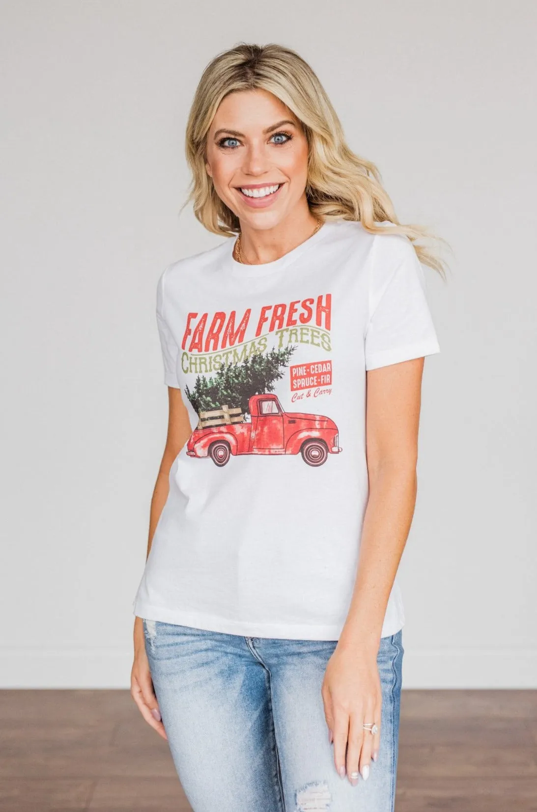 "Farm Fresh Christmas Trees" Truck Graphic Tee- White