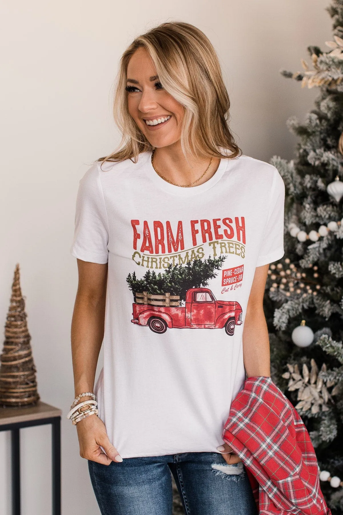 "Farm Fresh Christmas Trees" Truck Graphic Tee- White