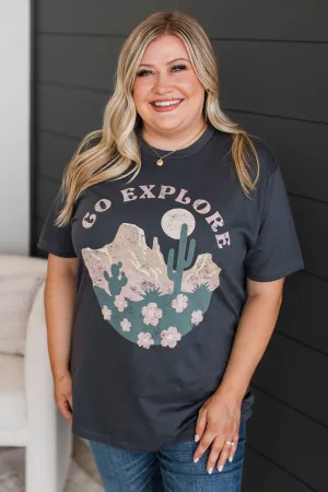 "Go Explore" Graphic Tee- Dark Grey