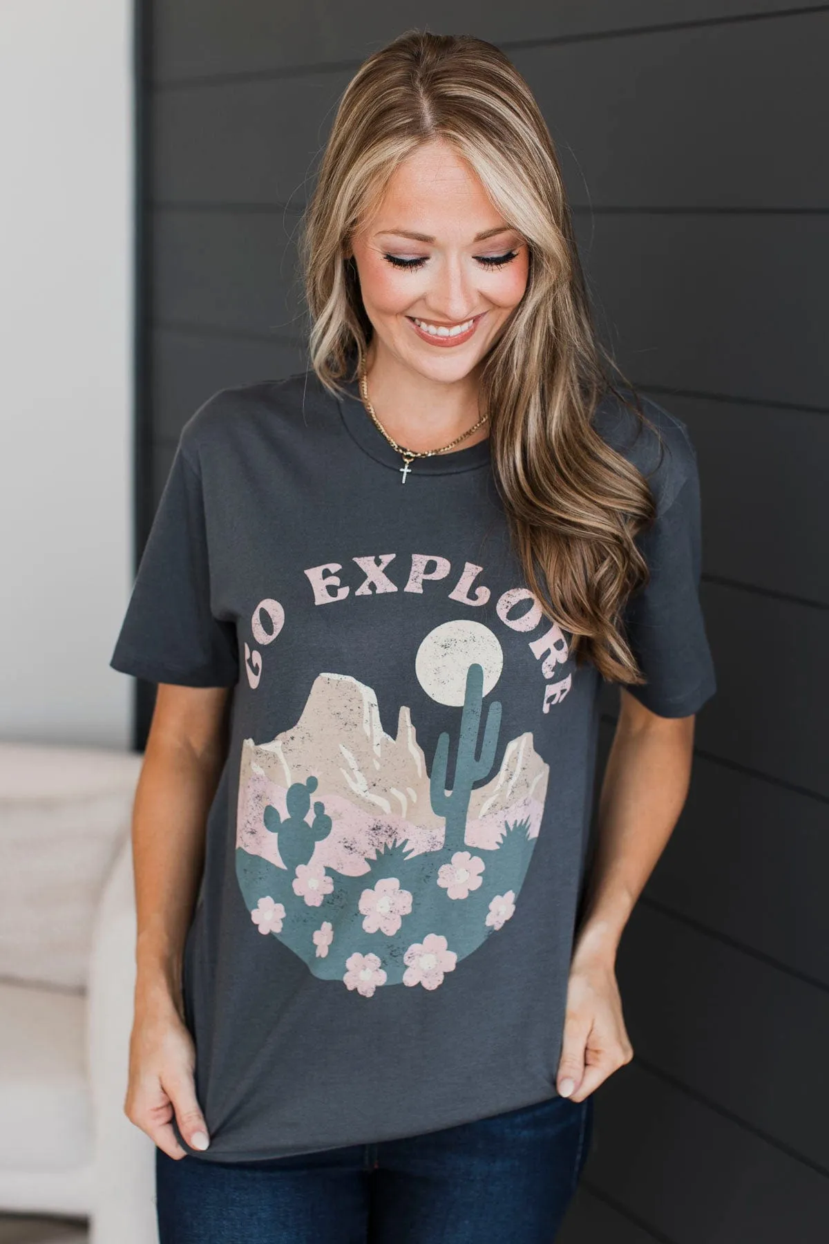 "Go Explore" Graphic Tee- Dark Grey