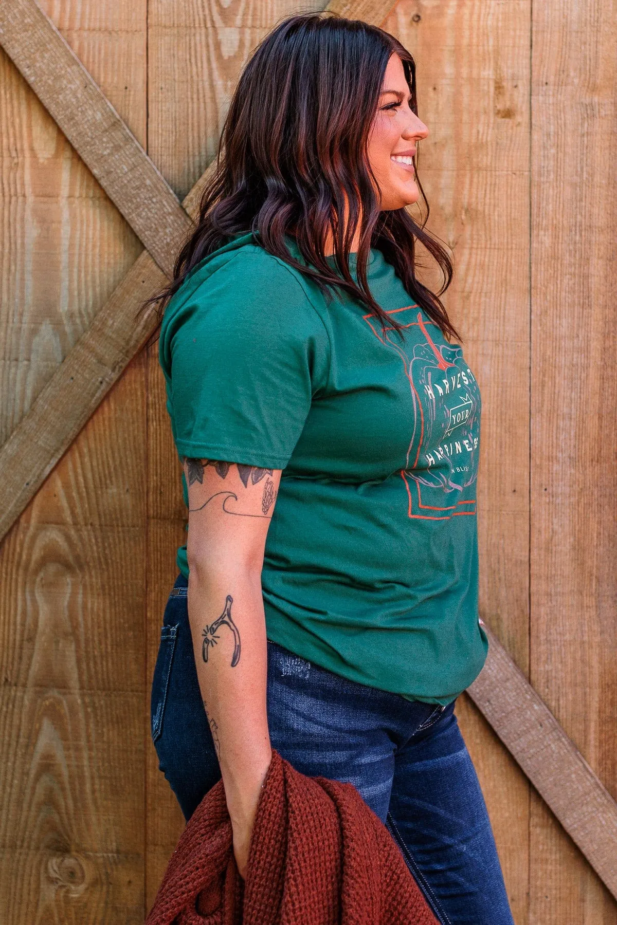 "Harvest Your Happiness" Graphic Tee- Dark Jade