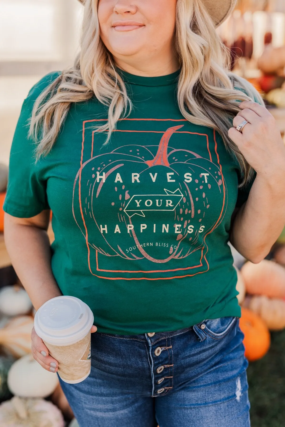 "Harvest Your Happiness" Graphic Tee- Dark Jade