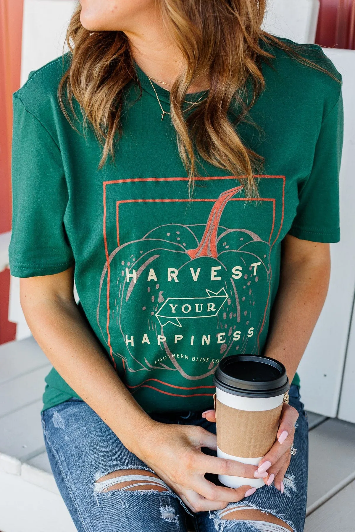 "Harvest Your Happiness" Graphic Tee- Dark Jade