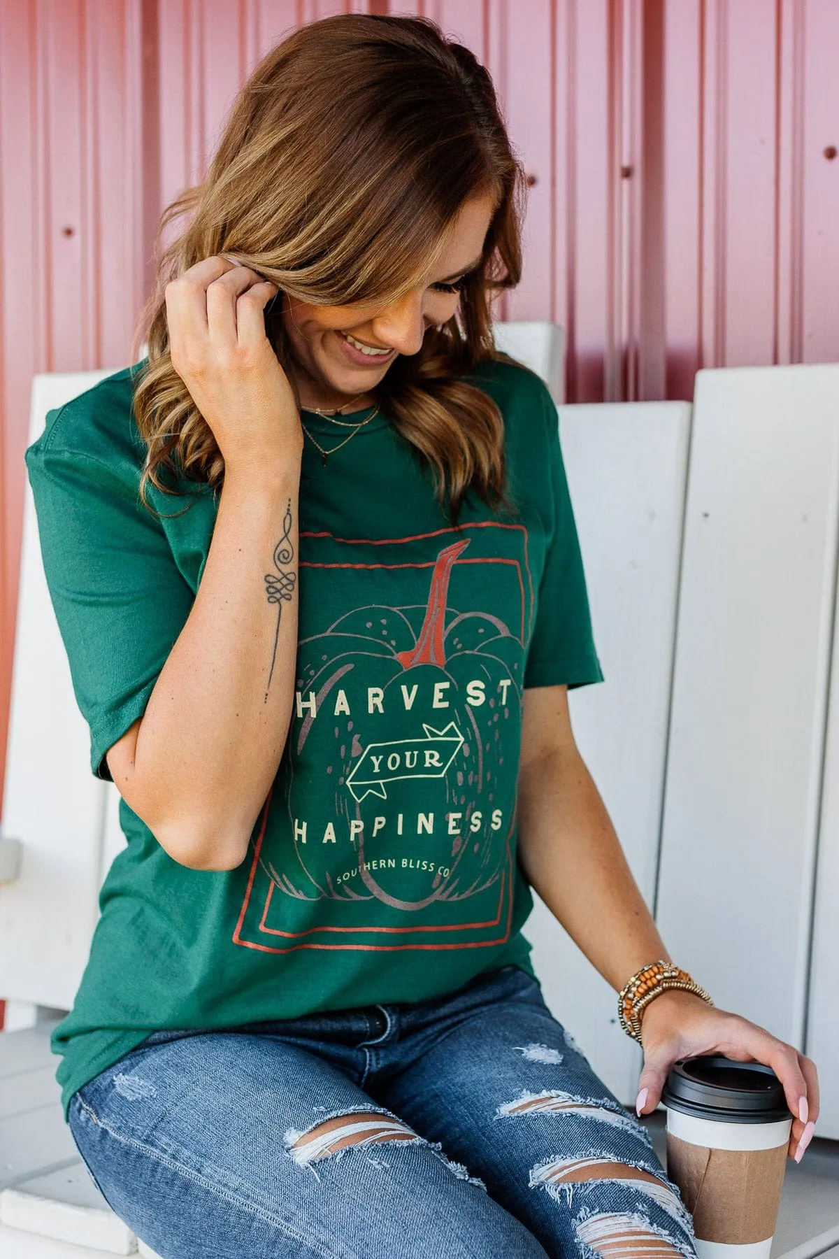 "Harvest Your Happiness" Graphic Tee- Dark Jade