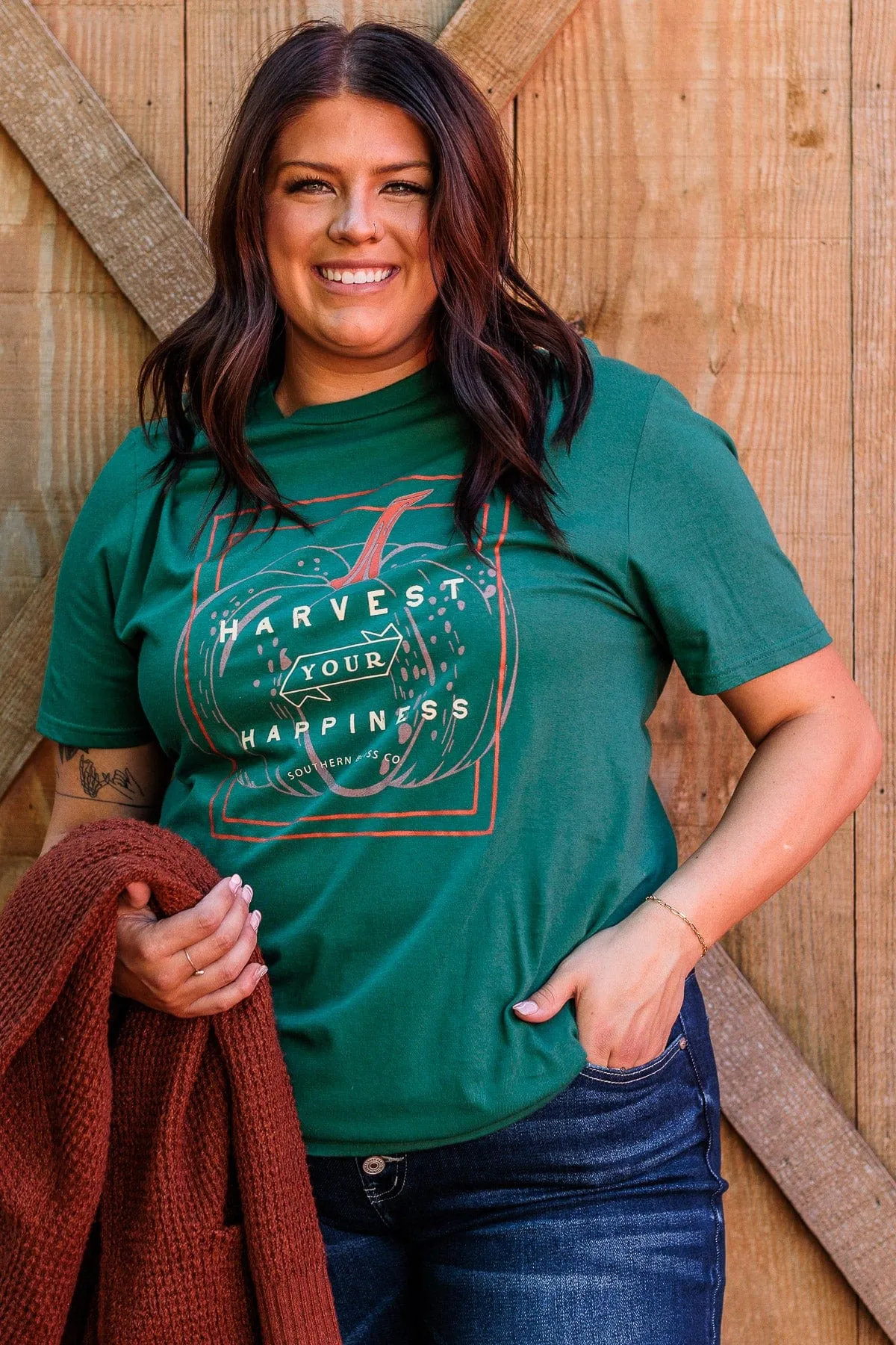 "Harvest Your Happiness" Graphic Tee- Dark Jade