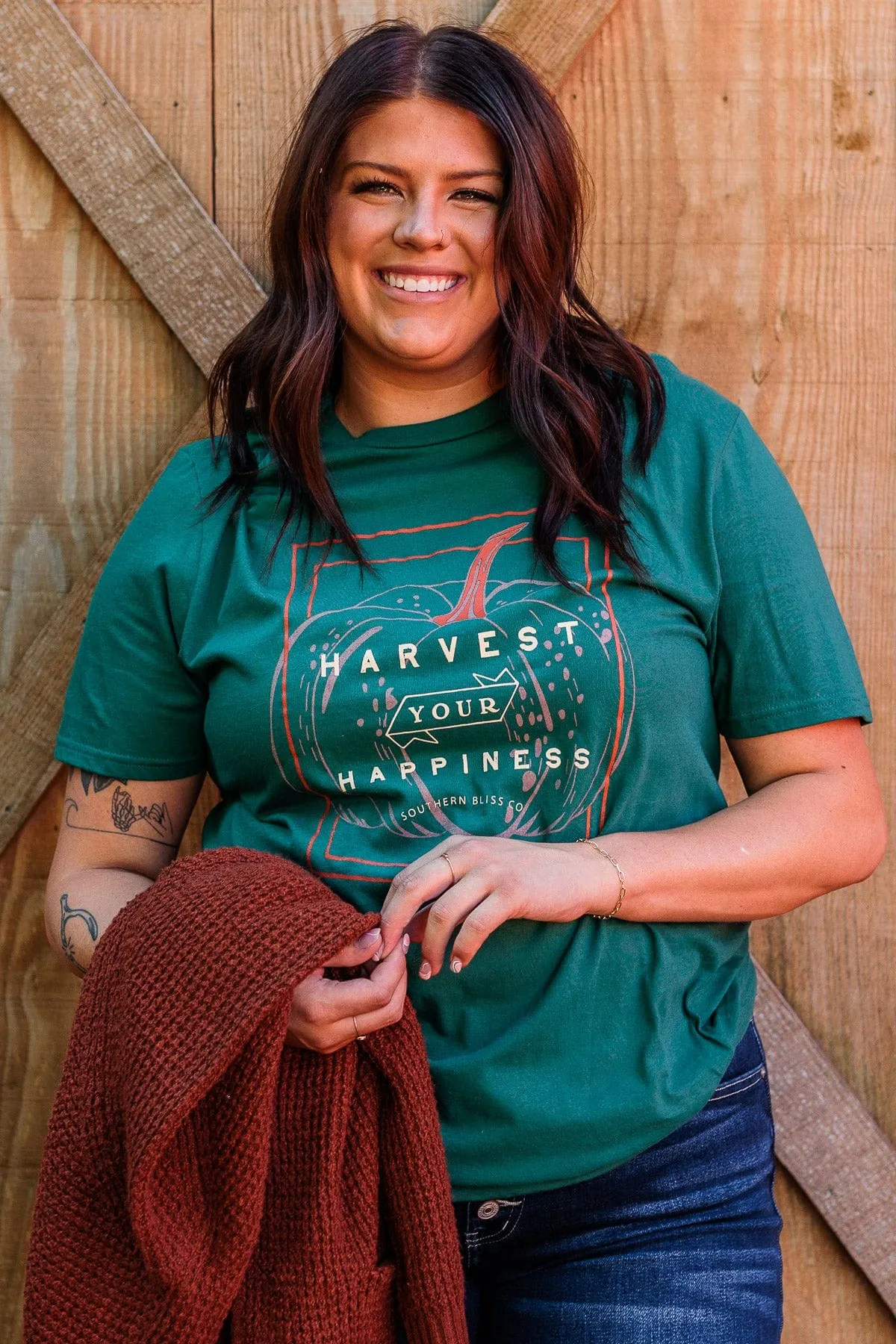 "Harvest Your Happiness" Graphic Tee- Dark Jade
