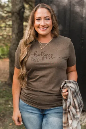 "Hello Fall" Leaf Graphic Tee- Brown