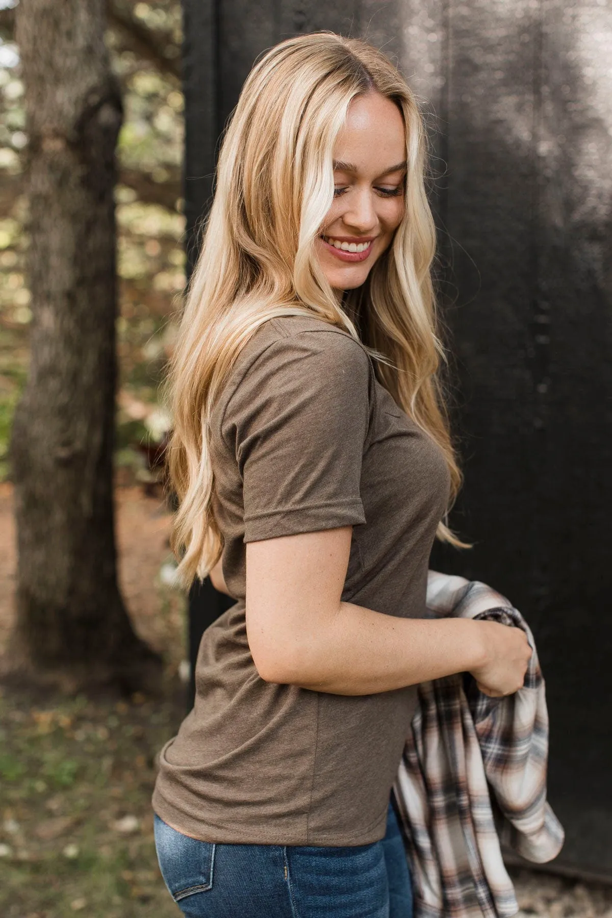 "Hello Fall" Leaf Graphic Tee- Brown