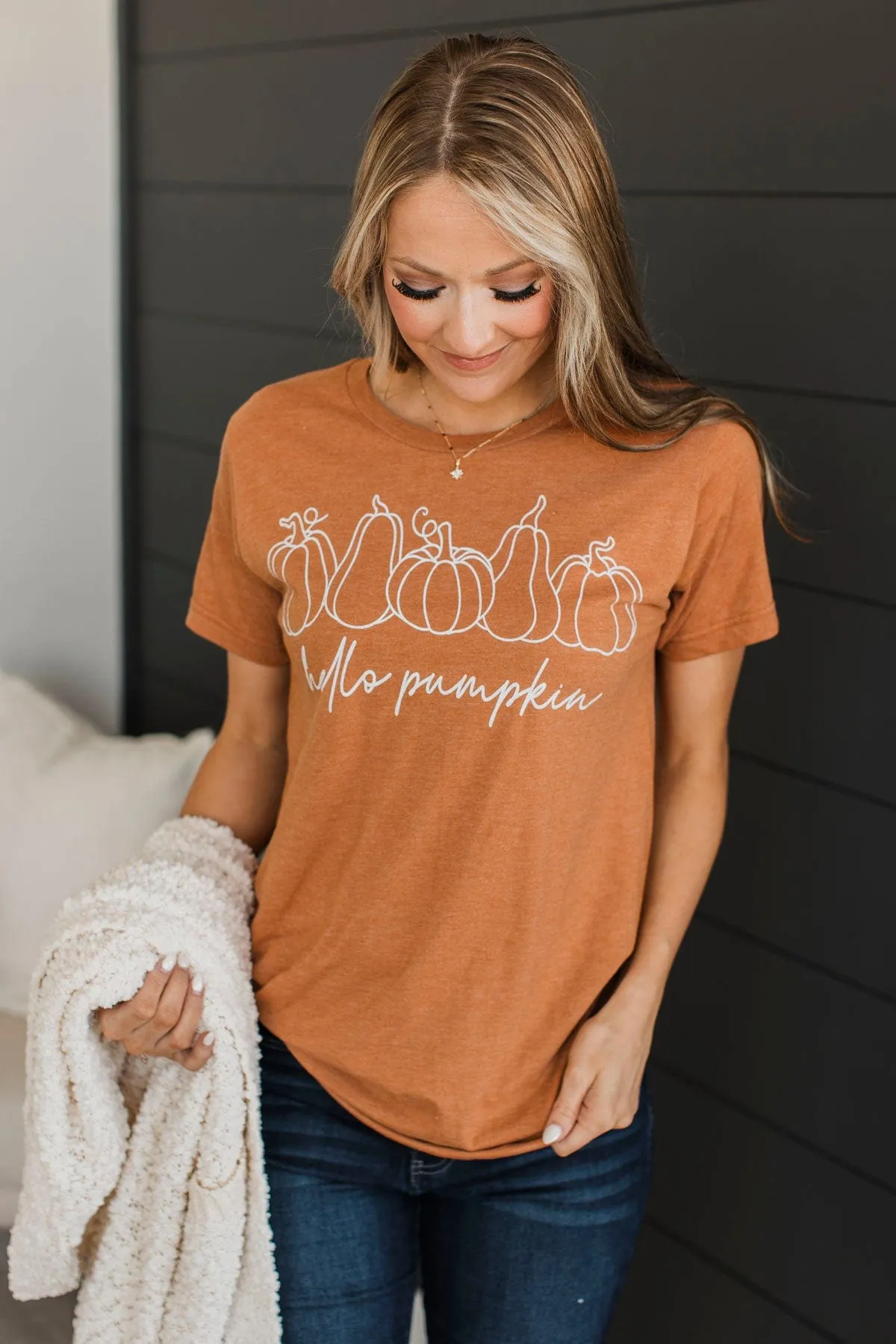 "Hello Pumpkin" Graphic Tee- Rust