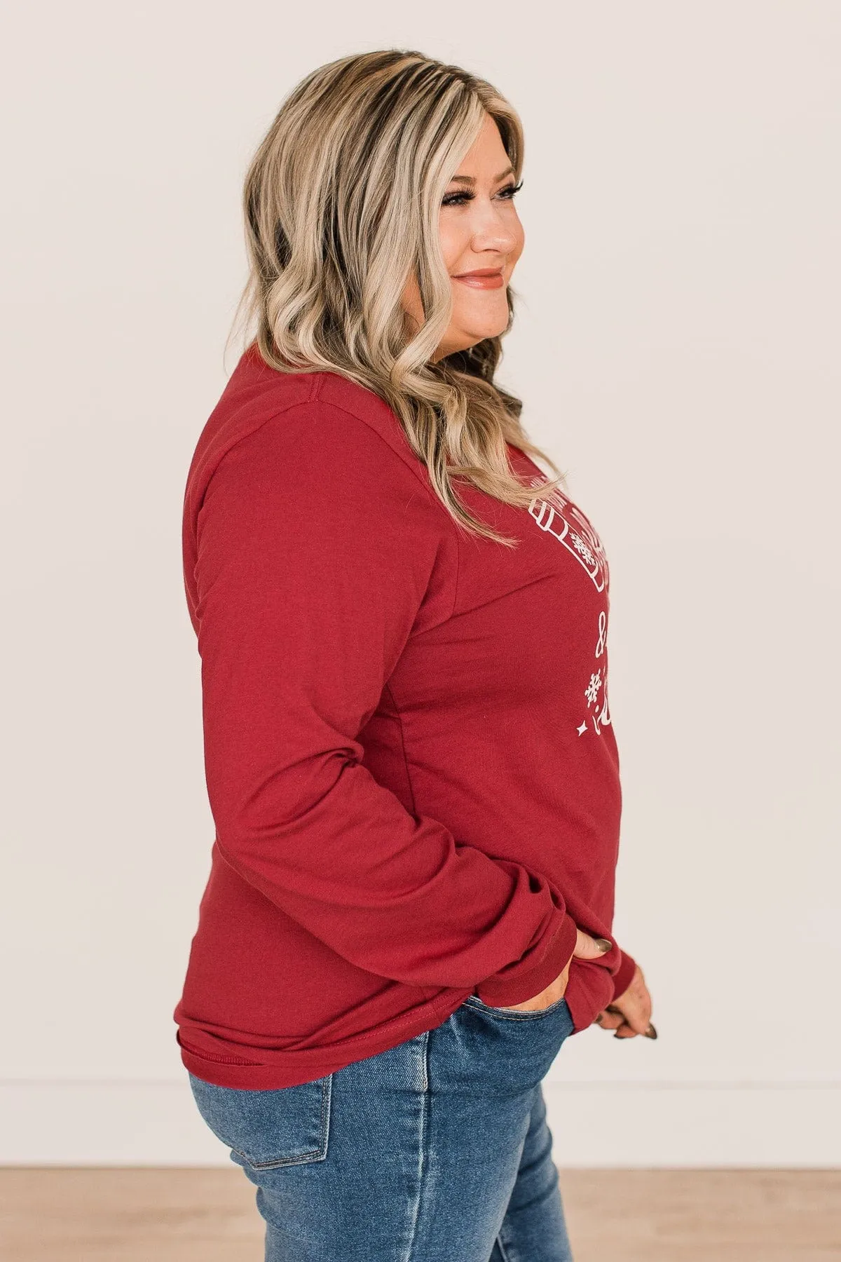 "I Run On Coffee & Christmas Cheer" Graphic Top- Dark Red