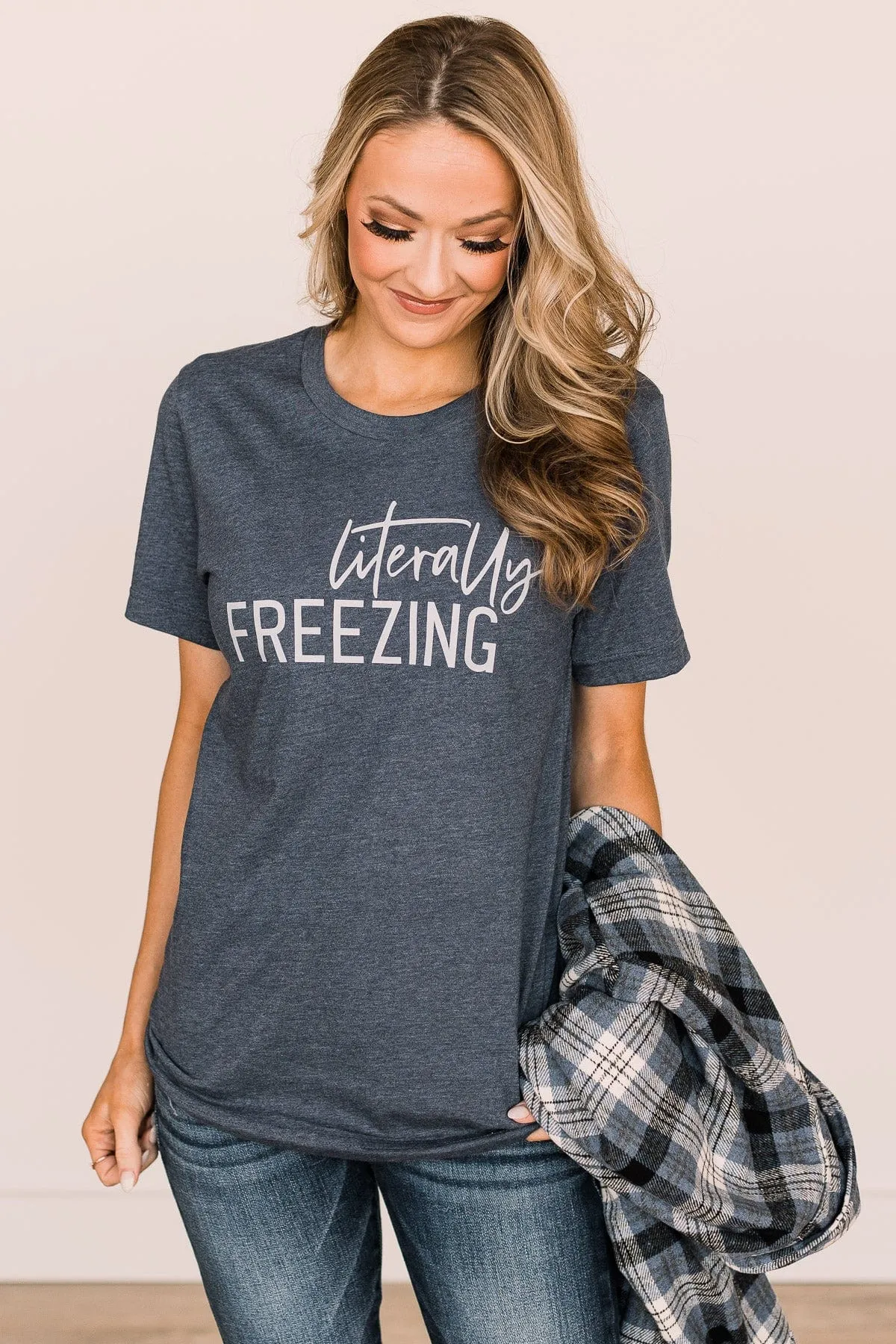 "Literally Freezing" Graphic Tee- Heather Navy