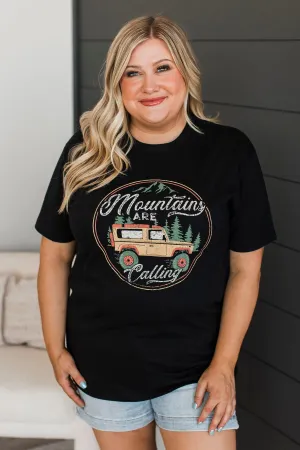 "Mountains Are Calling" Graphic Tee- Black