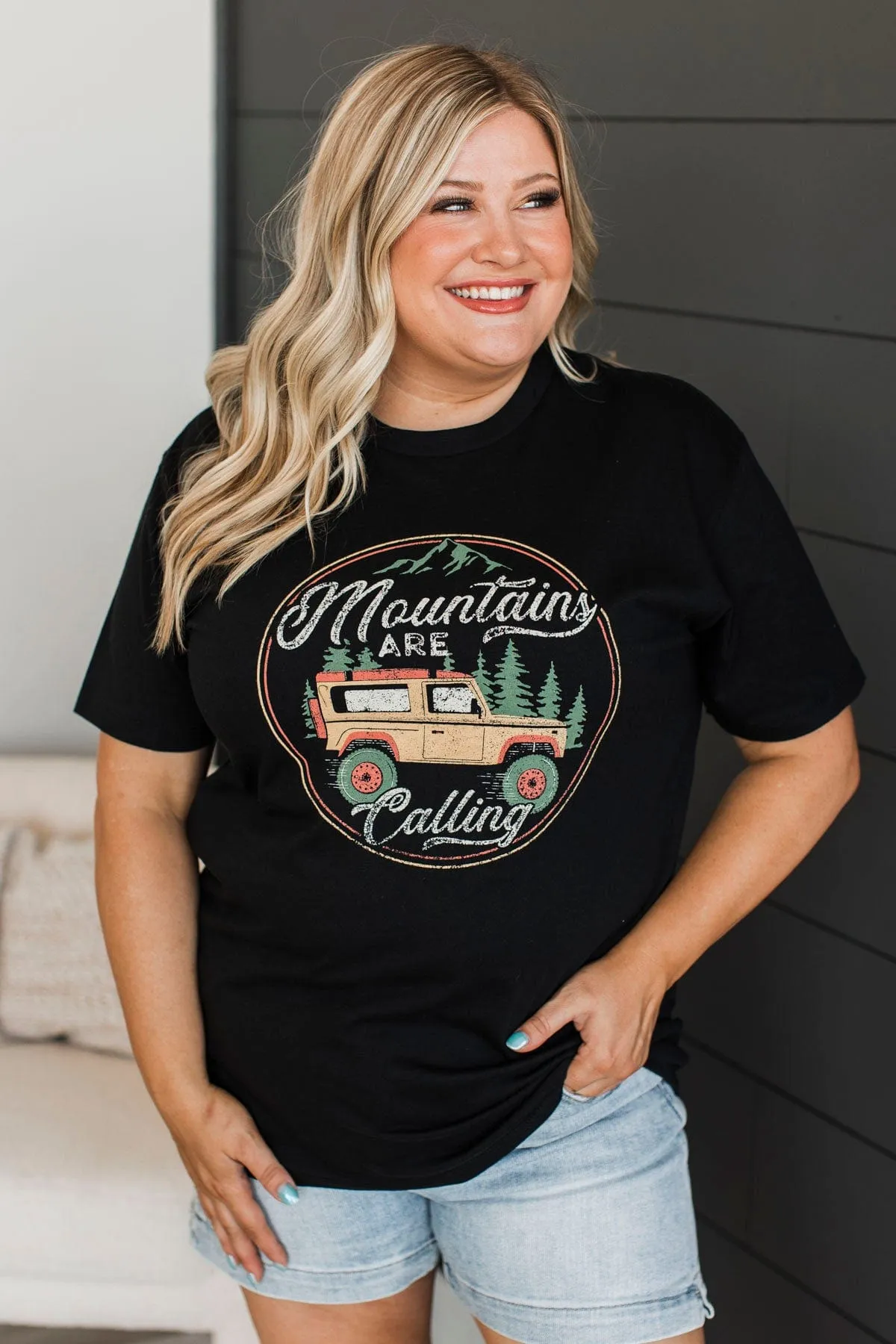 "Mountains Are Calling" Graphic Tee- Black