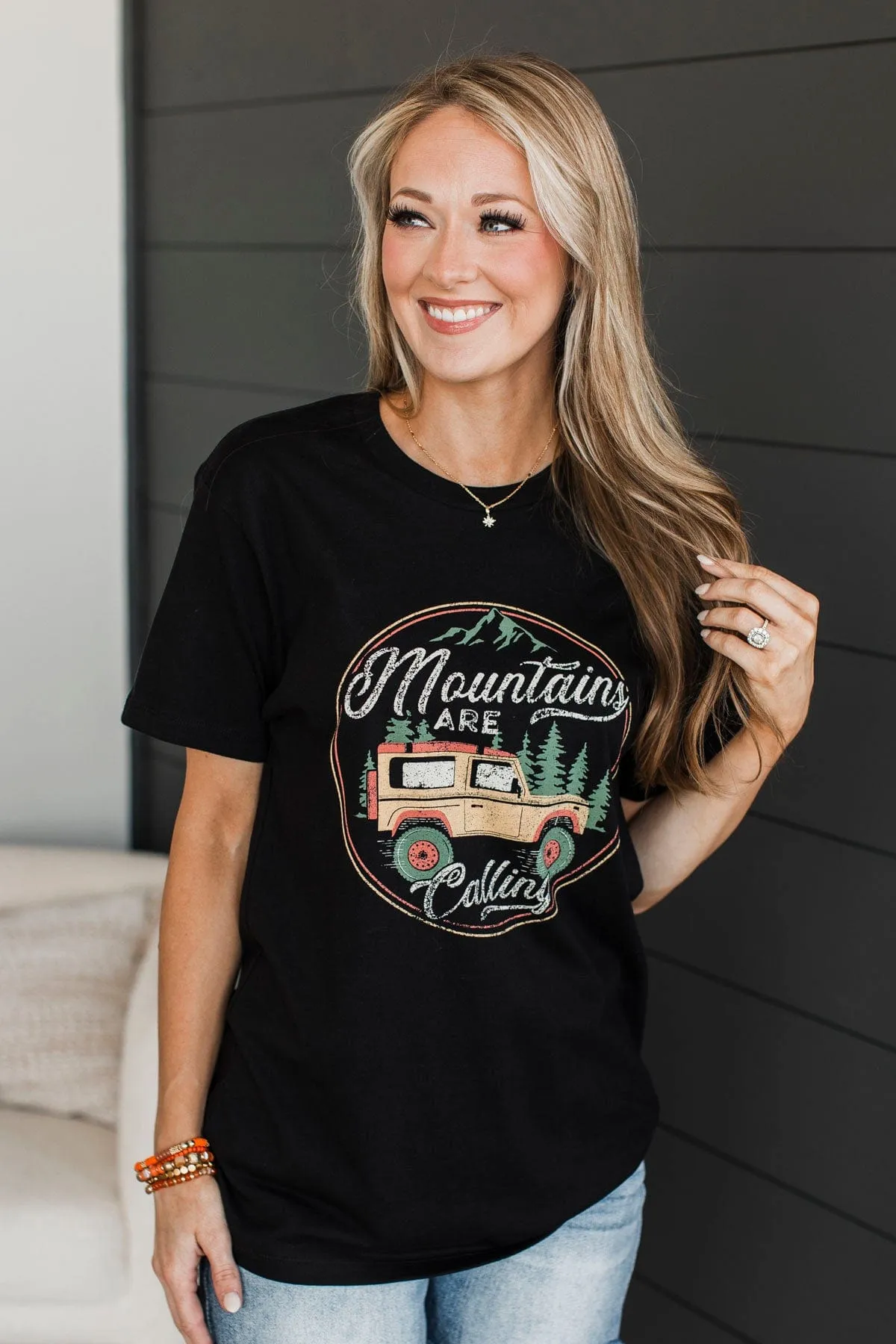 "Mountains Are Calling" Graphic Tee- Black