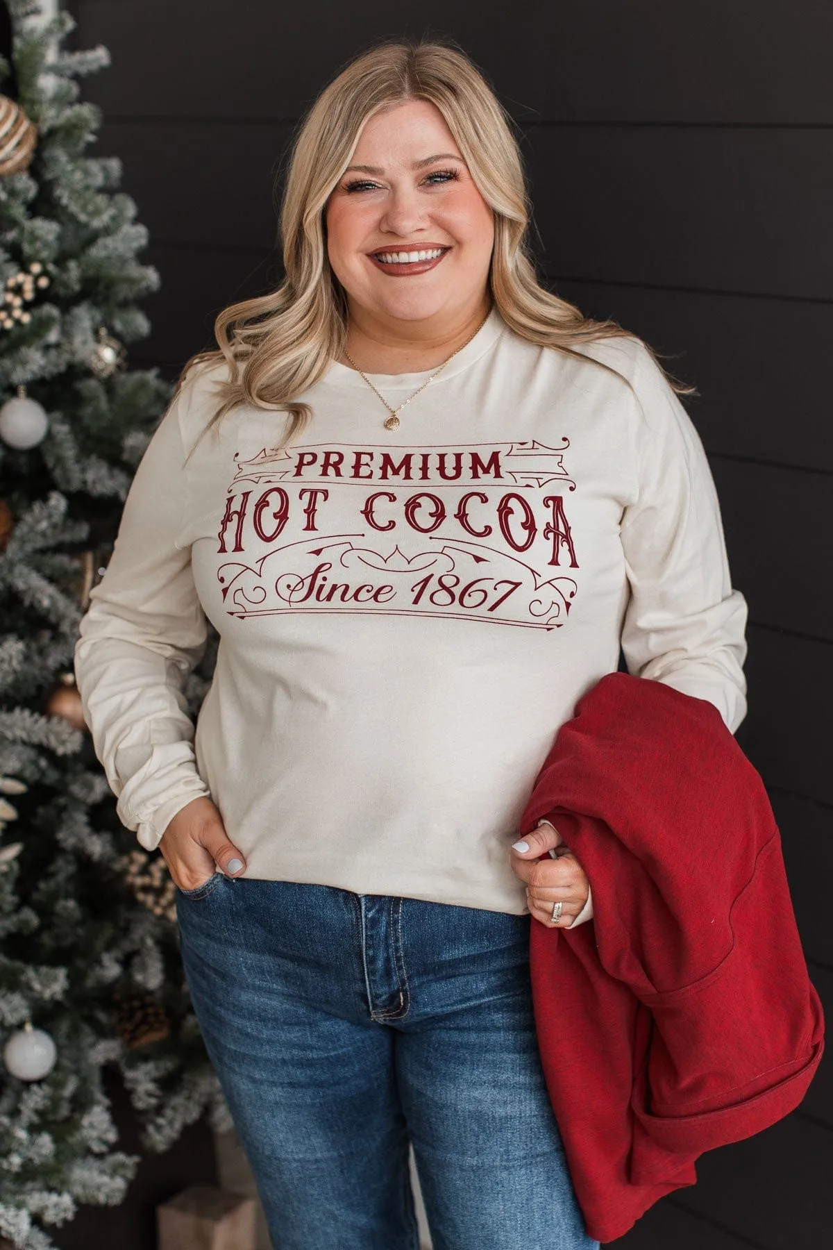 "Premium Hot Cocoa" Graphic Top- Cream