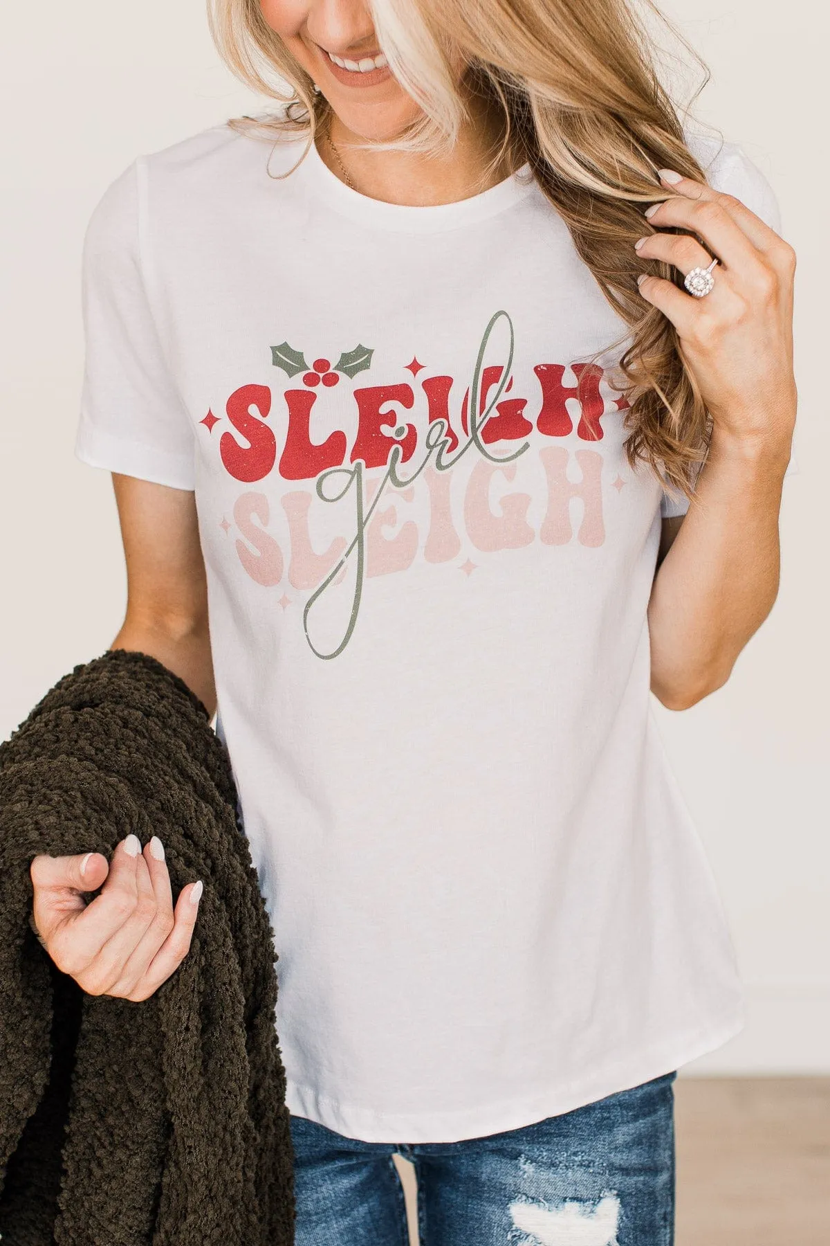 "Sleigh Girl Sleigh" Graphic Tee- White