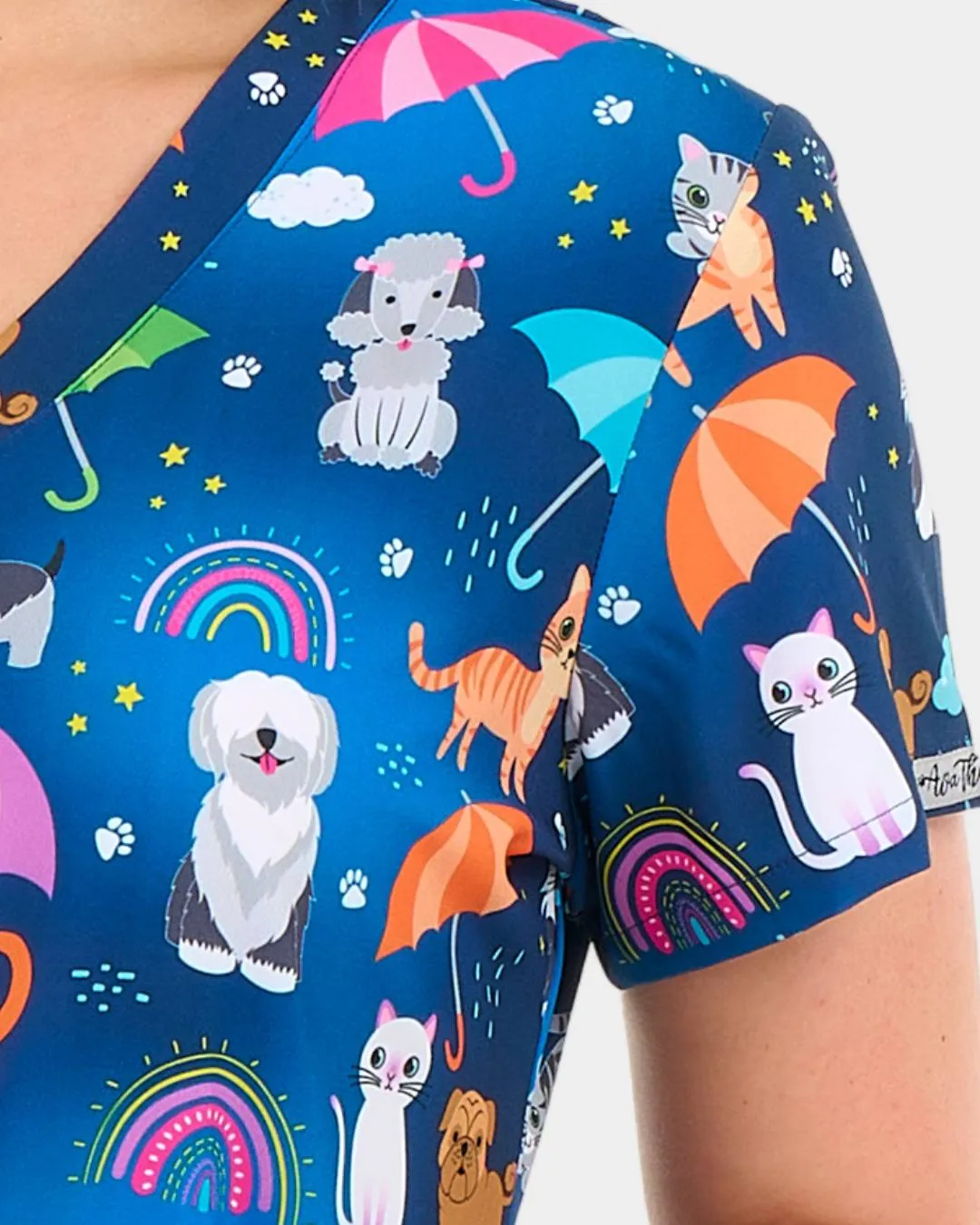 'Raining Cats And Dogs' Women's Stretch Scrub Top - 1054