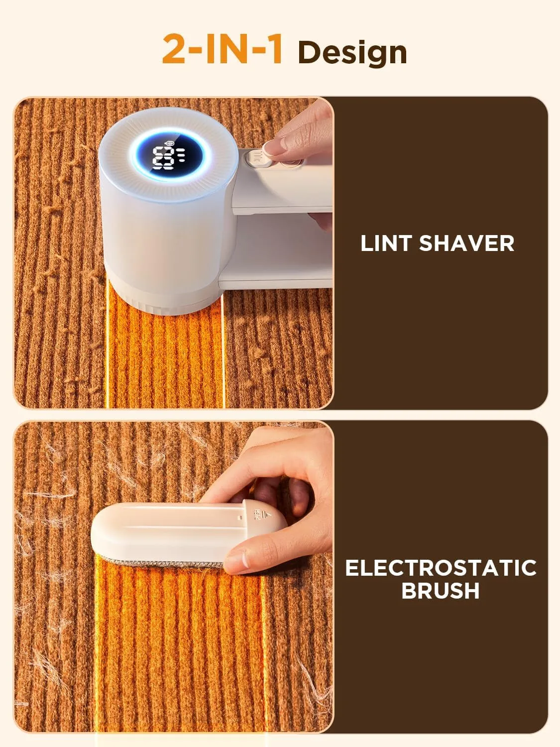 Rechargeable Lint Remover: 3 Stainless Steel 6-Leaf Blades, Fabric Shaver with LED Display, 3-Speeds Lint Shaver for Effortless Fuzz & Pill Removal from Clothes, Sweaters, Coats, Couches, Blankets