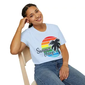 Retro Beach Summer Vibe Sunset And Palm Trees Unisex Softstyle T-Shirt