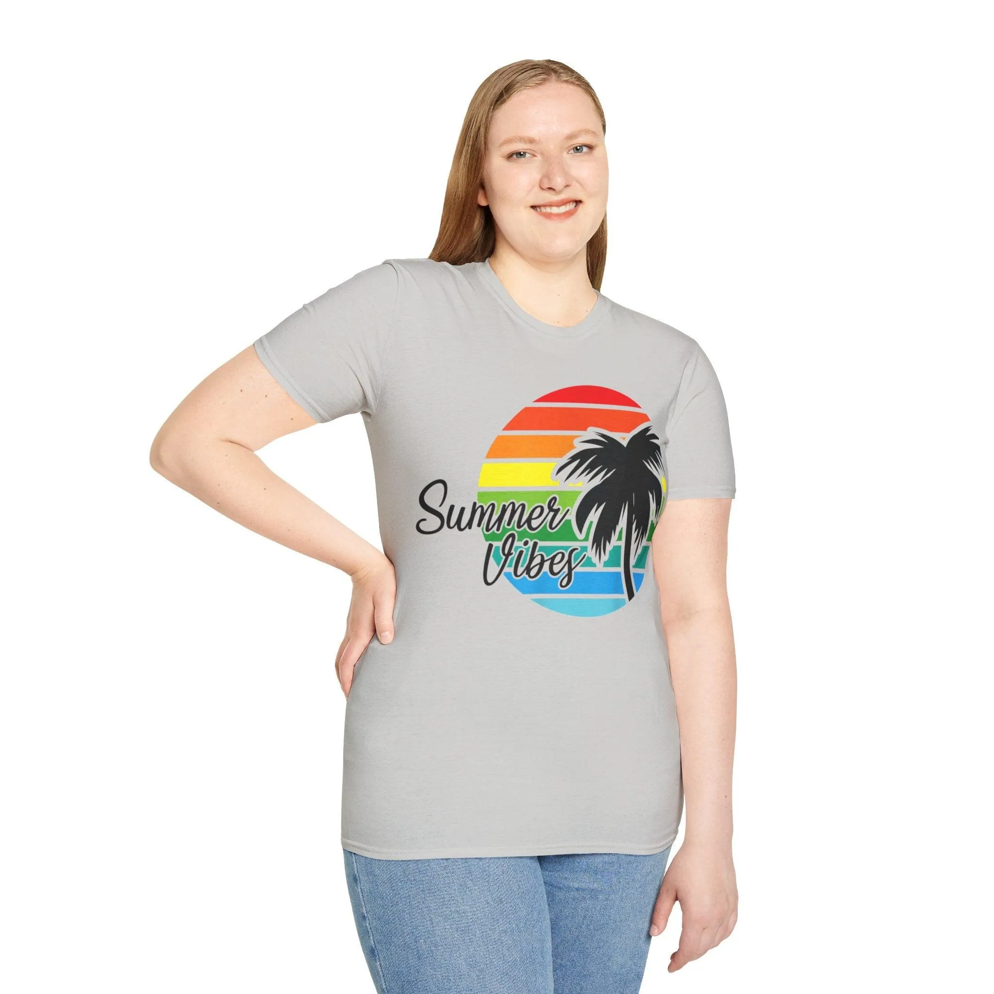 Retro Beach Summer Vibe Sunset And Palm Trees Unisex Softstyle T-Shirt