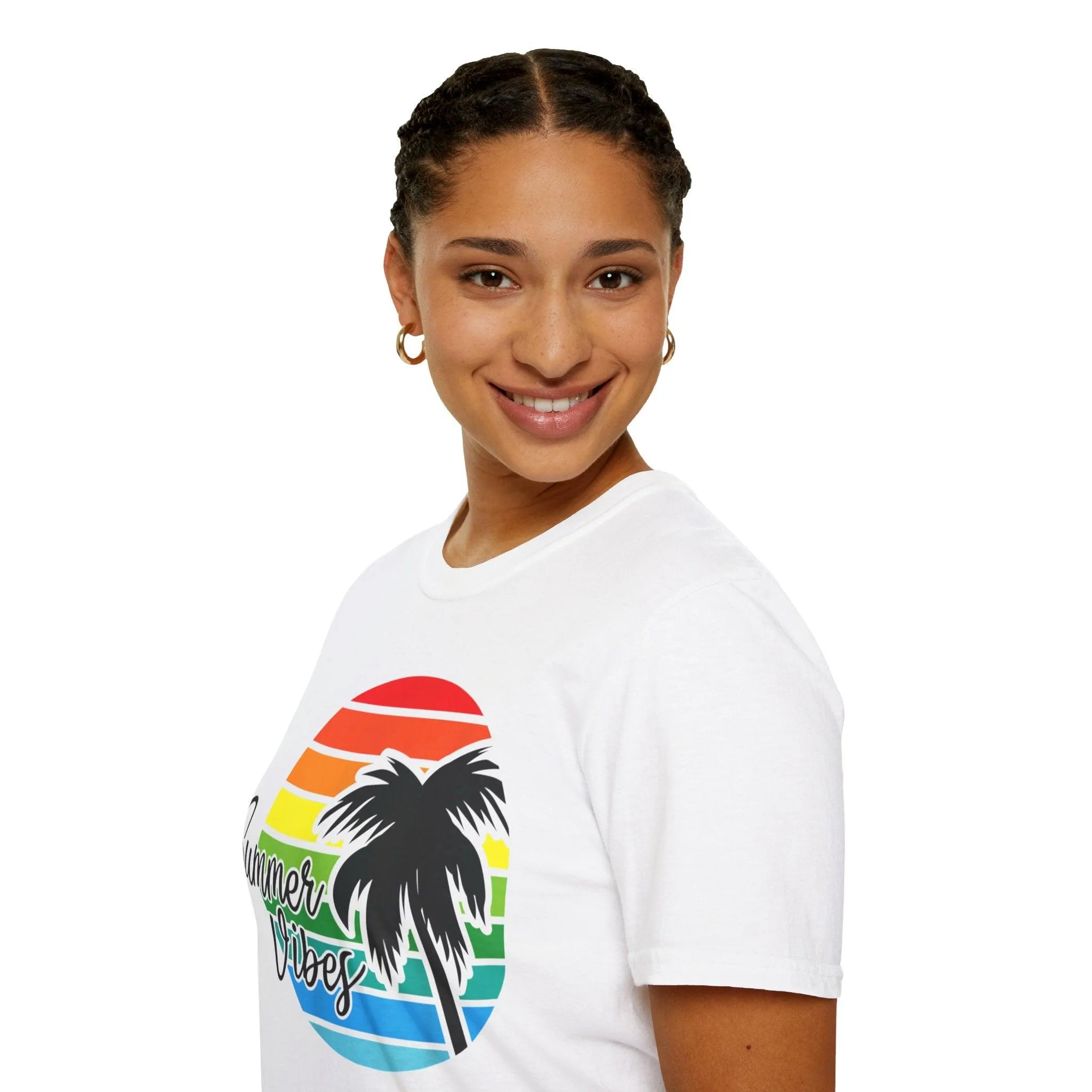 Retro Beach Summer Vibe Sunset And Palm Trees Unisex Softstyle T-Shirt