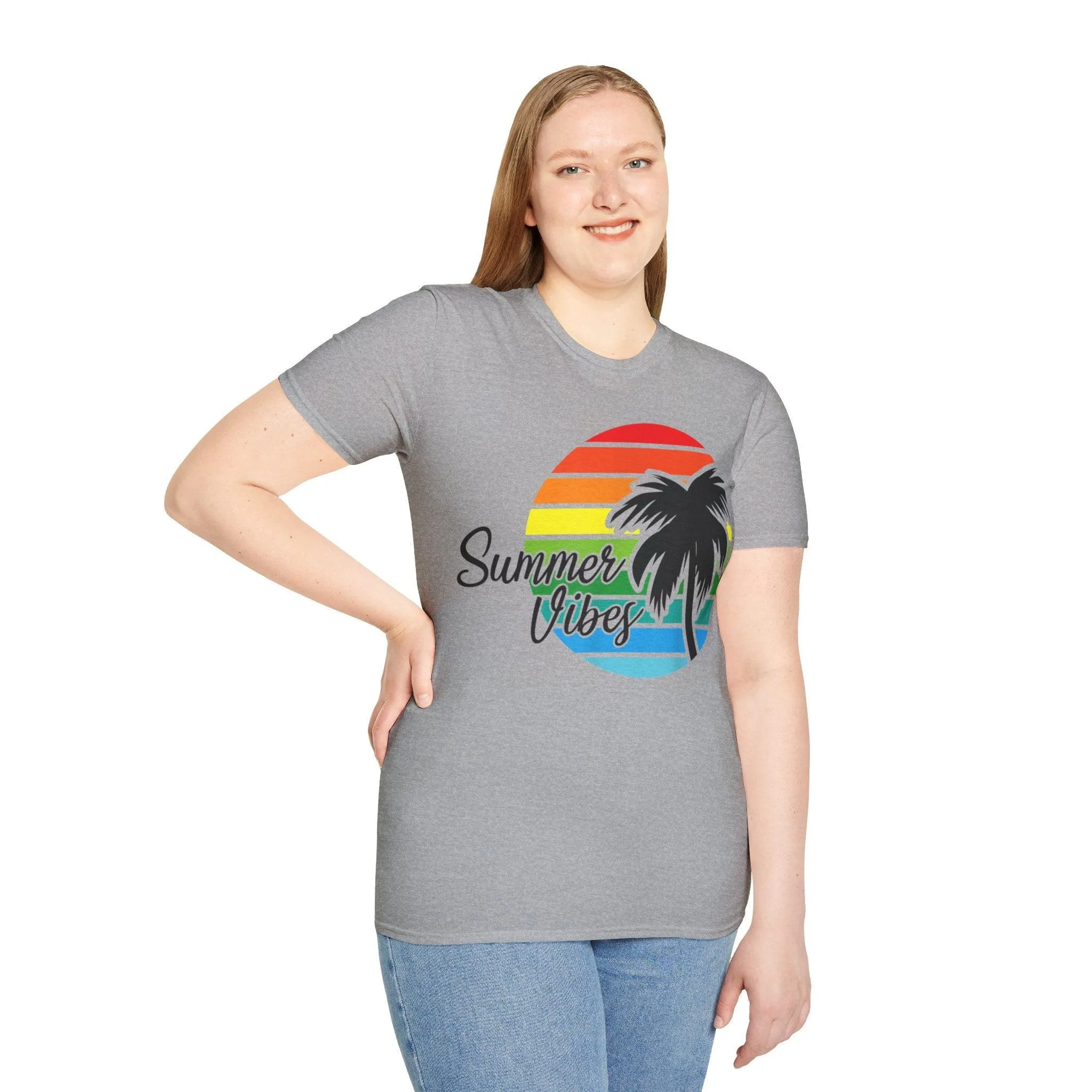 Retro Beach Summer Vibe Sunset And Palm Trees Unisex Softstyle T-Shirt
