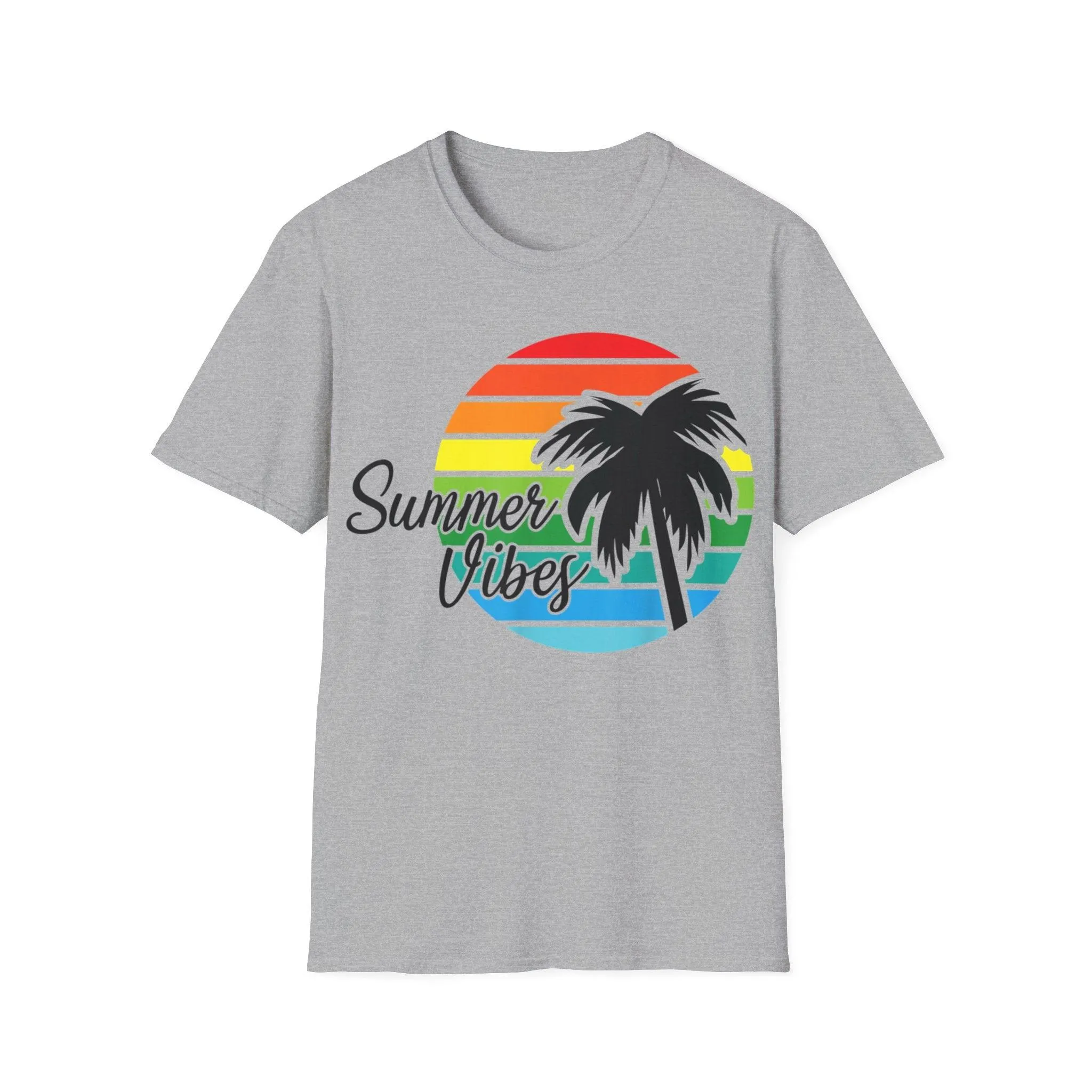Retro Beach Summer Vibe Sunset And Palm Trees Unisex Softstyle T-Shirt