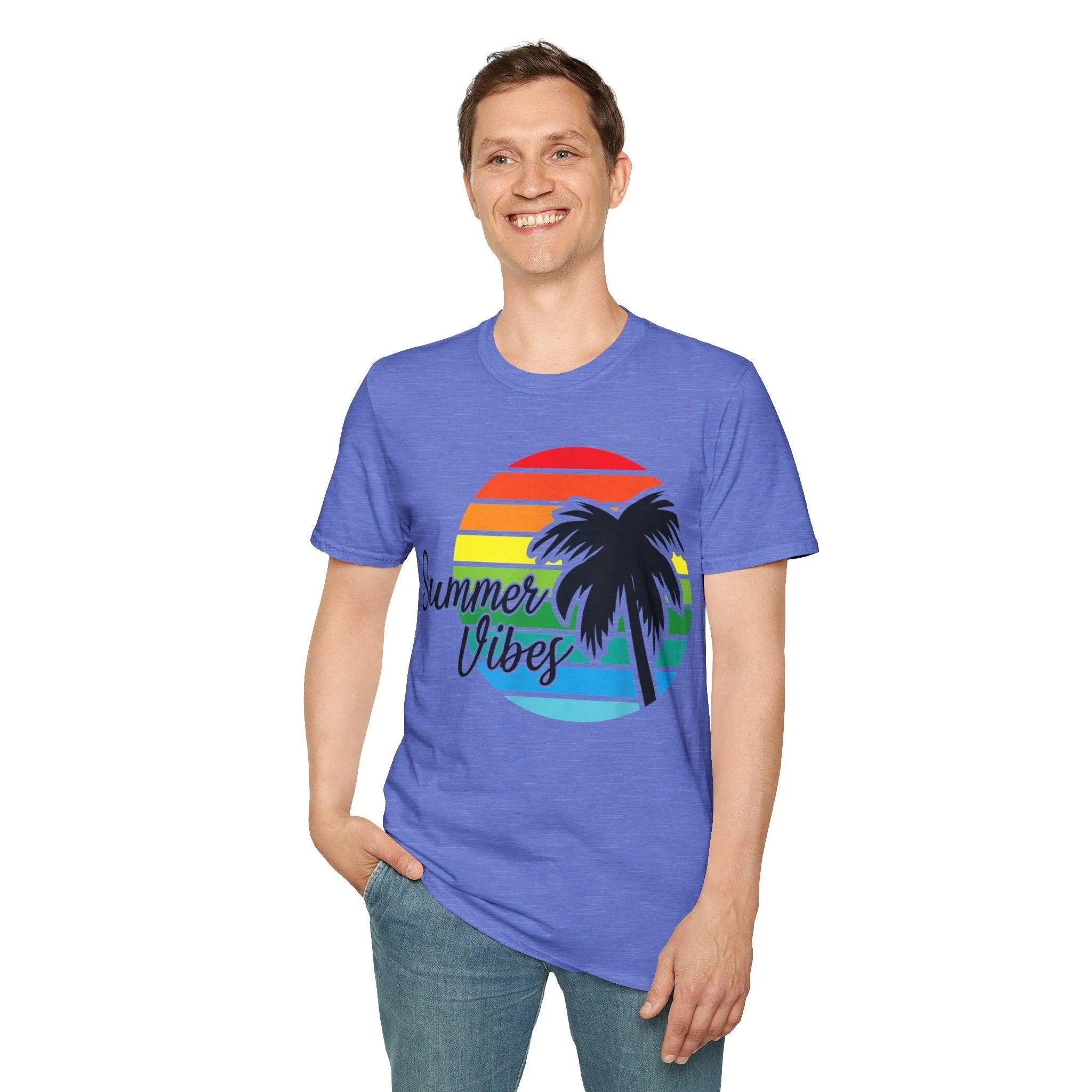 Retro Beach Summer Vibe Sunset And Palm Trees Unisex Softstyle T-Shirt