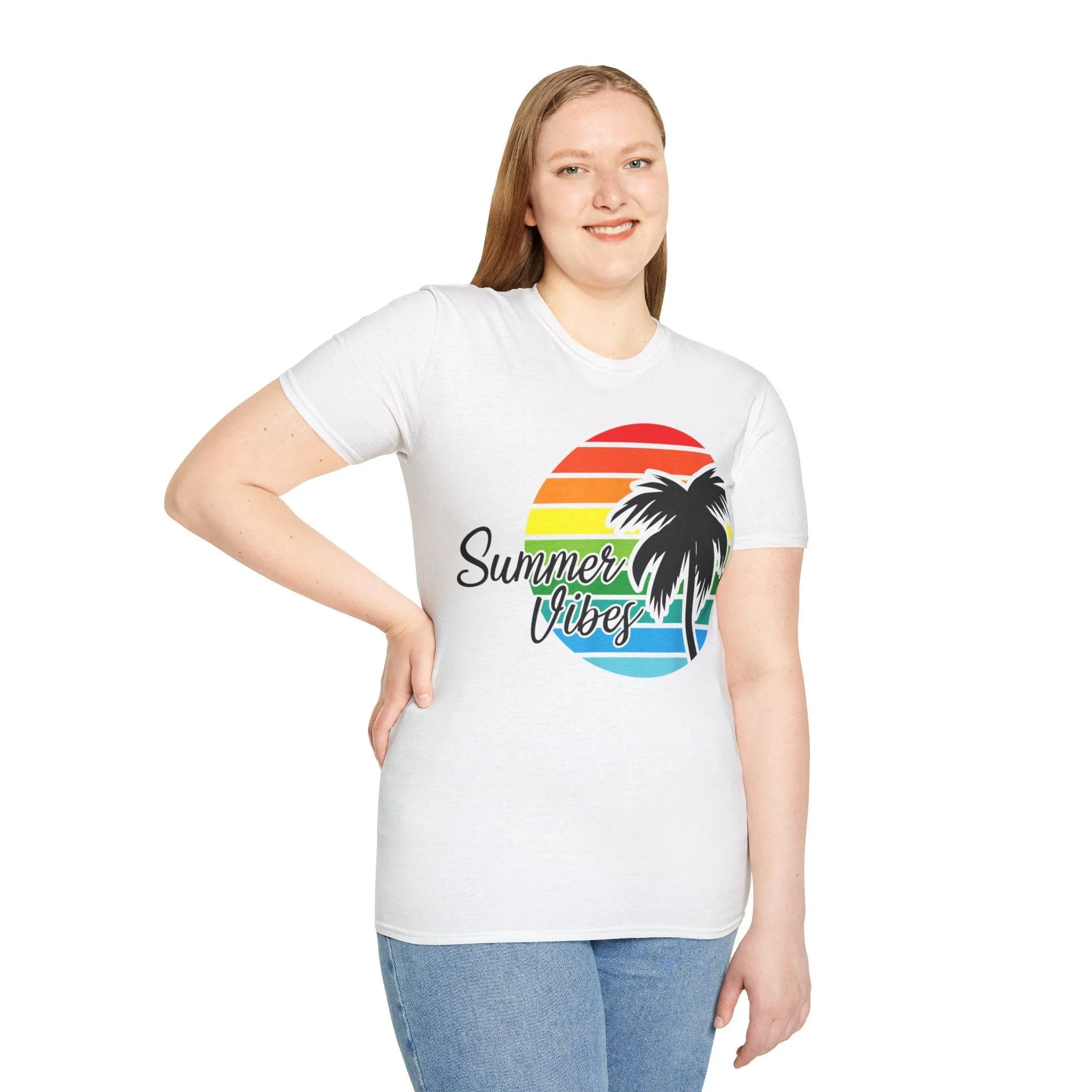 Retro Beach Summer Vibe Sunset And Palm Trees Unisex Softstyle T-Shirt