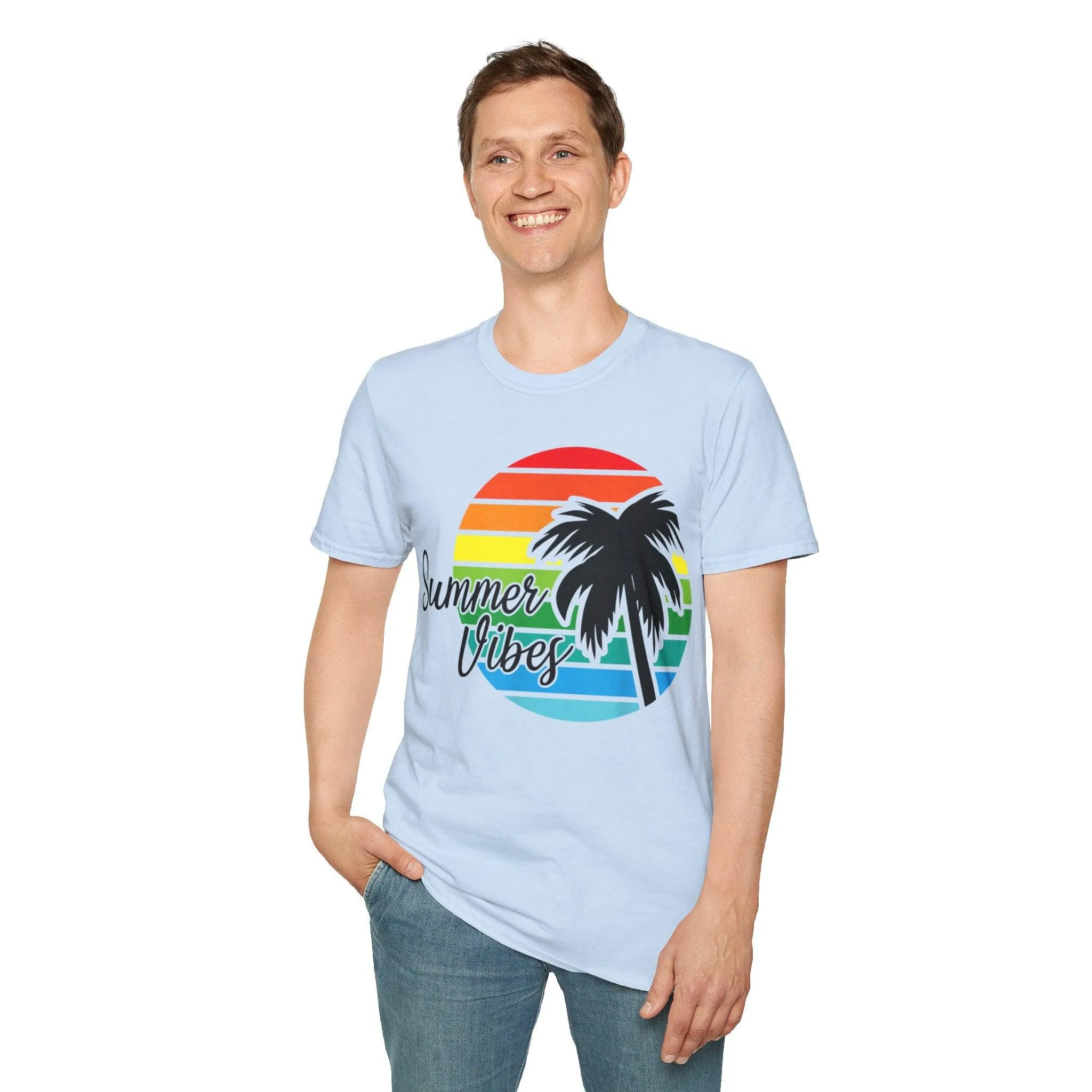 Retro Beach Summer Vibe Sunset And Palm Trees Unisex Softstyle T-Shirt