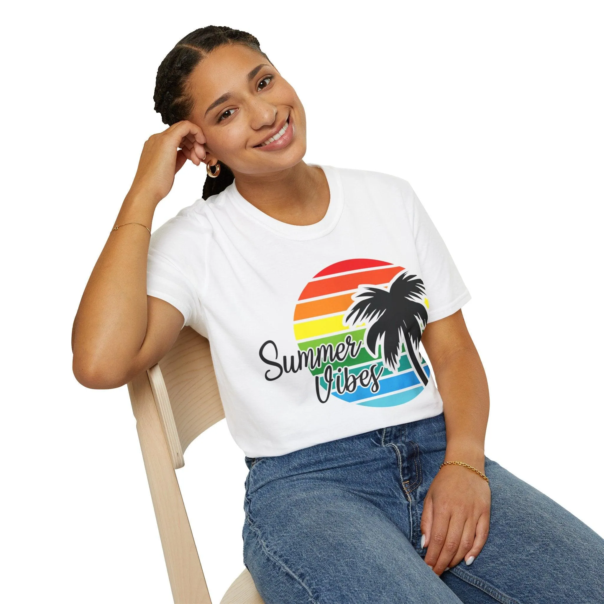 Retro Beach Summer Vibe Sunset And Palm Trees Unisex Softstyle T-Shirt