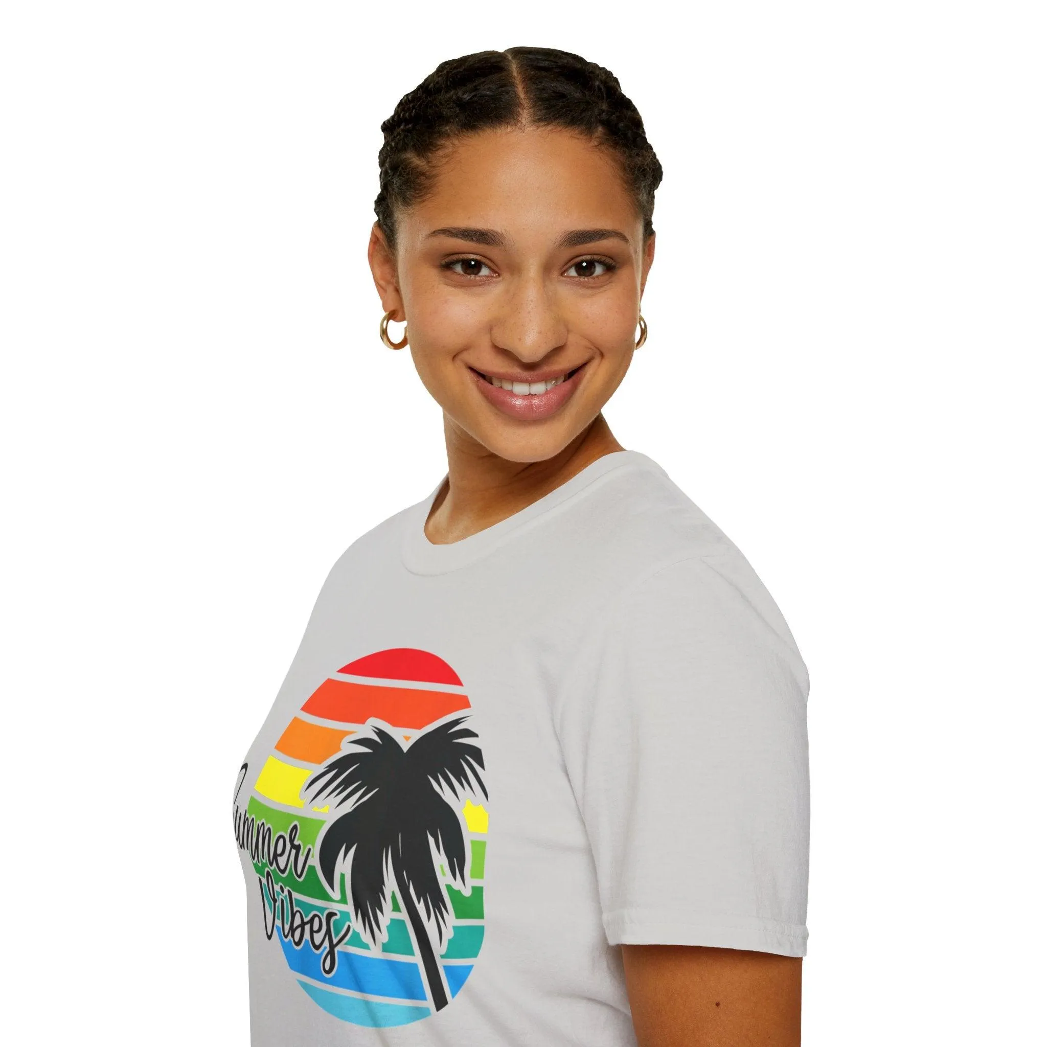 Retro Beach Summer Vibe Sunset And Palm Trees Unisex Softstyle T-Shirt