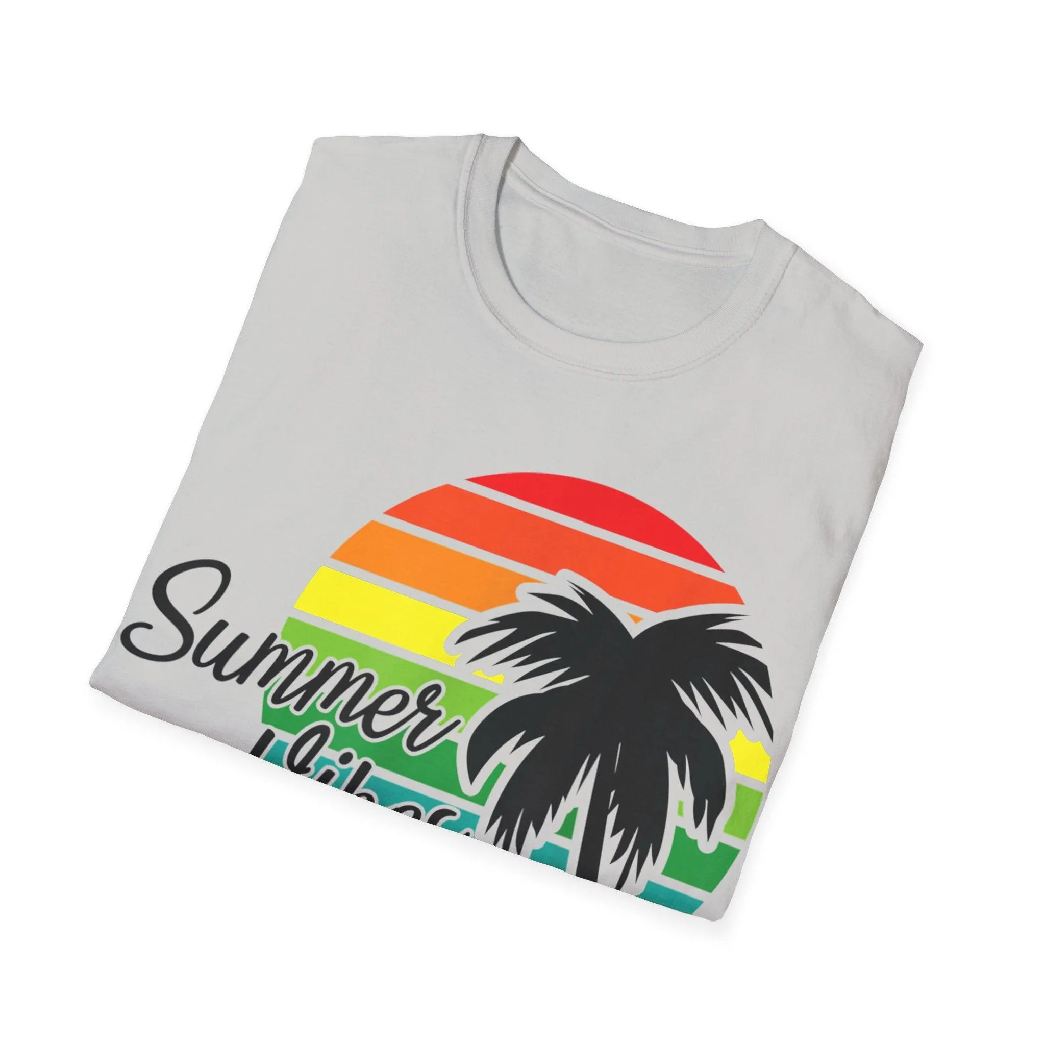 Retro Beach Summer Vibe Sunset And Palm Trees Unisex Softstyle T-Shirt