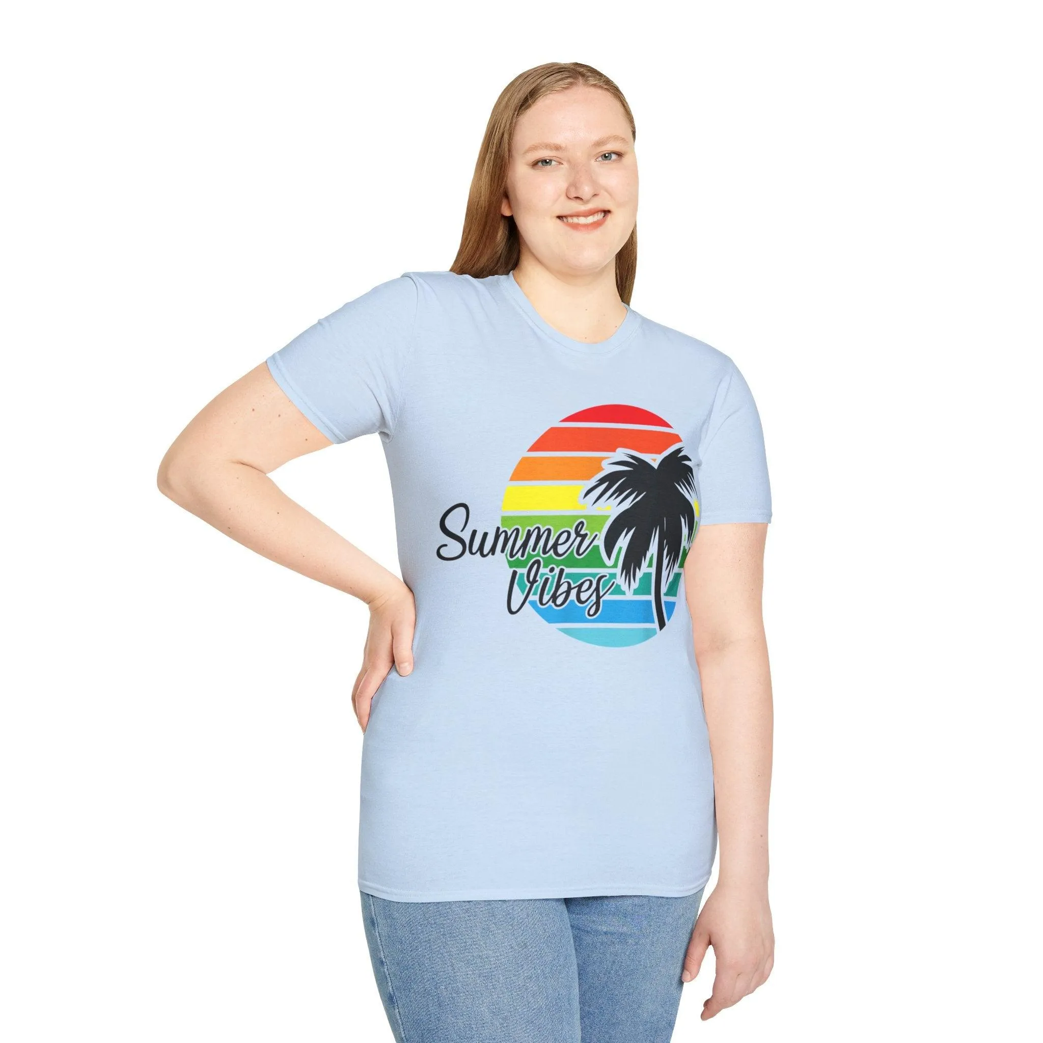 Retro Beach Summer Vibe Sunset And Palm Trees Unisex Softstyle T-Shirt