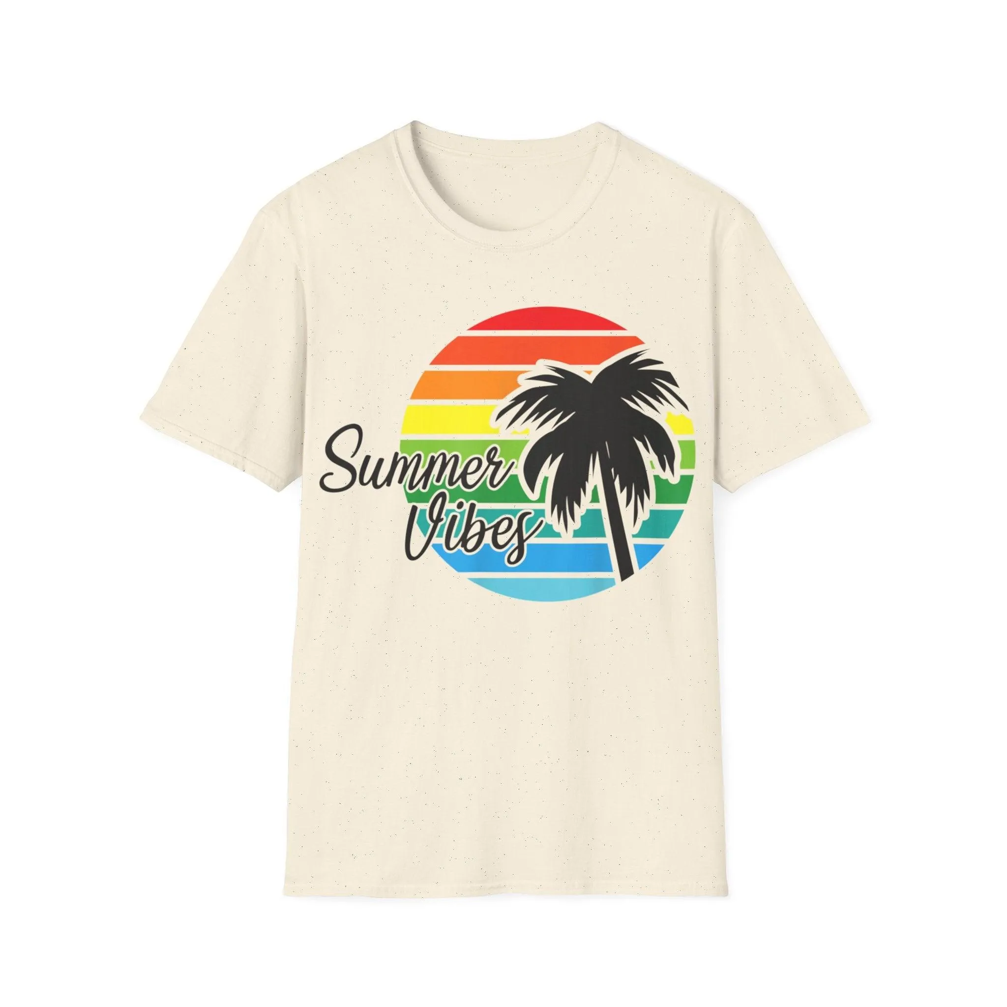 Retro Beach Summer Vibe Sunset And Palm Trees Unisex Softstyle T-Shirt