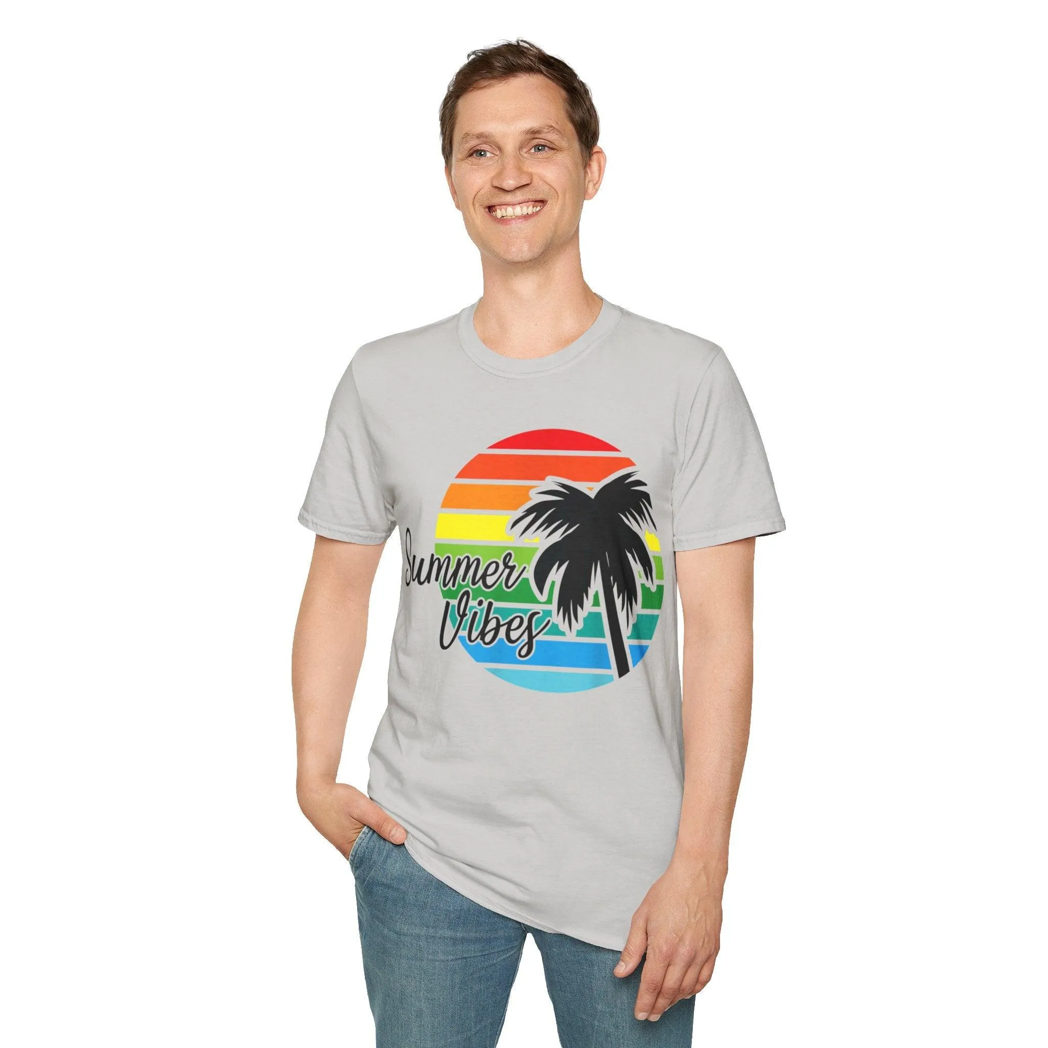 Retro Beach Summer Vibe Sunset And Palm Trees Unisex Softstyle T-Shirt